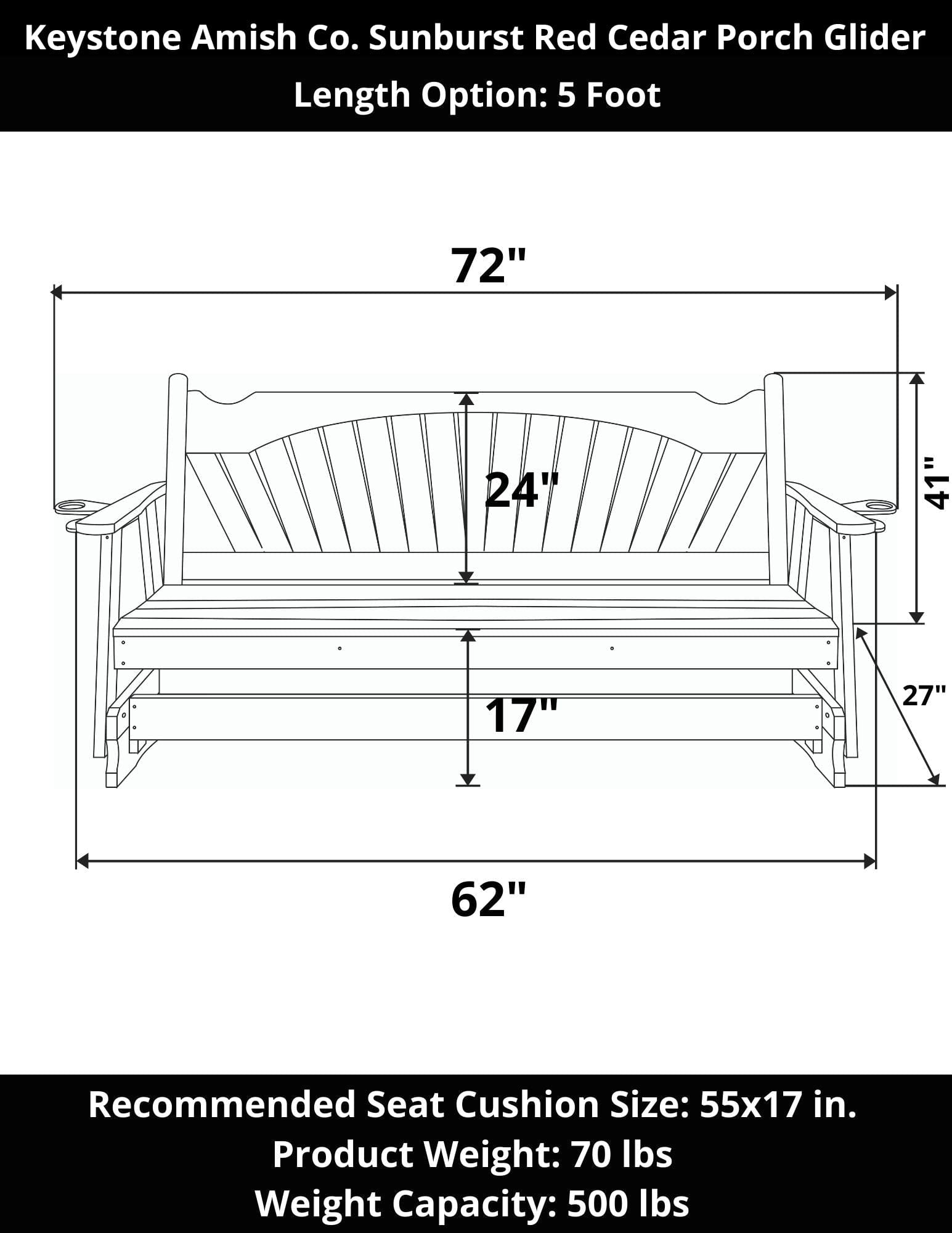 Keystone Amish Co. Sunburst Red Cedar Porch Glider - Handcrafted Wooden Outdoor Swing for Patio, Garden & Backyard Relaxation