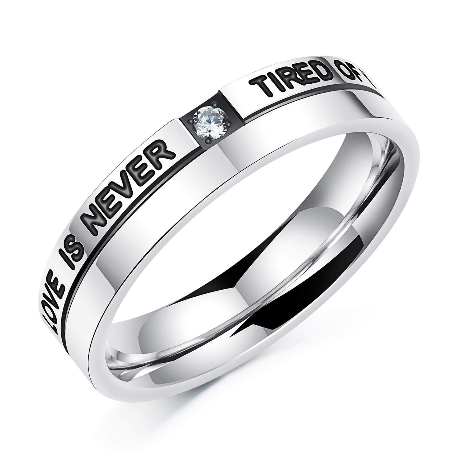 Stainless Steel Couple Rings for Women & Men - Micro-Inlaid Zircon Black Rose Gold Wedding Bands - Romantic Gift for Anniversary, Engagement & Valentine's Day