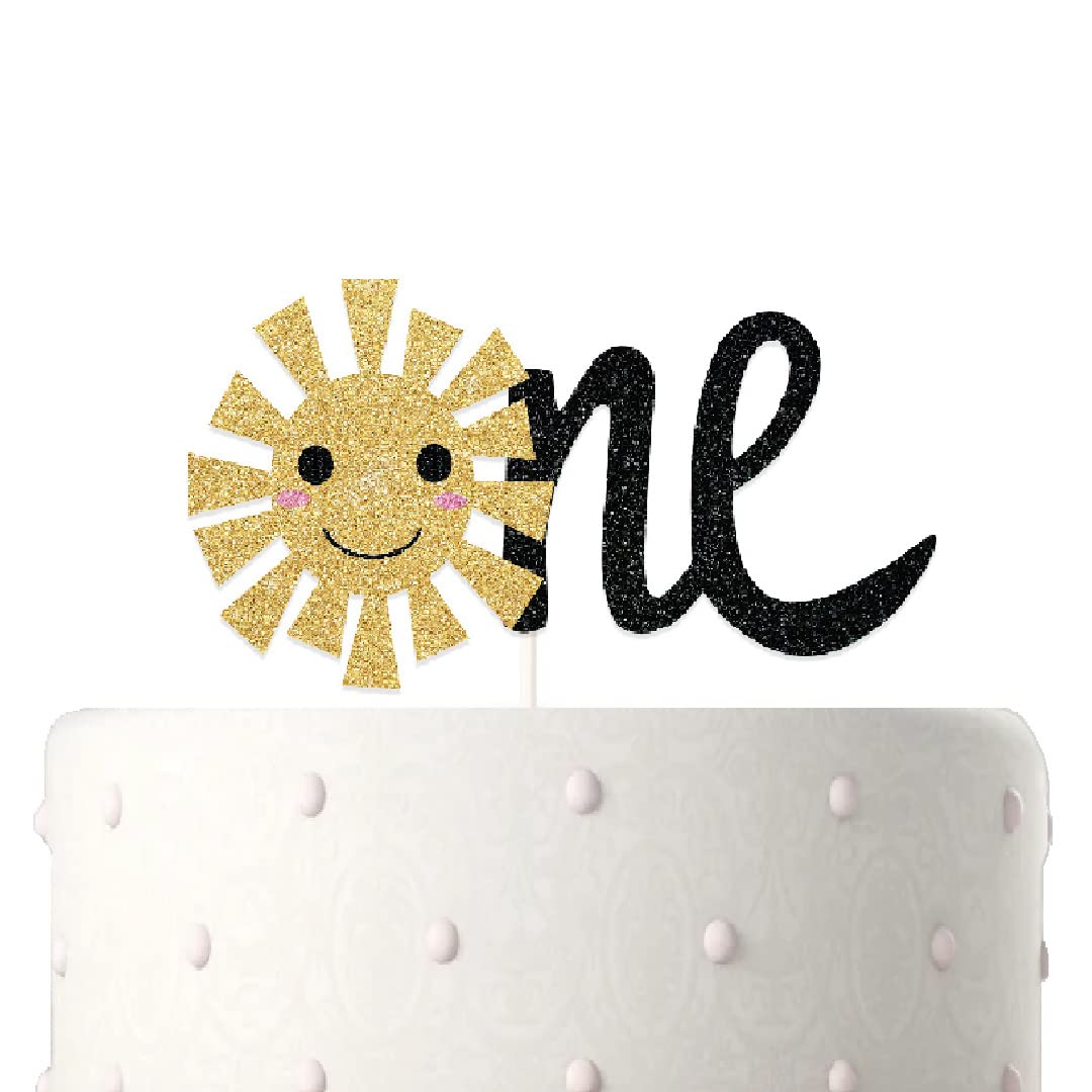 1st Birthday Cake Toppers - Gold Glitter Smile Sunshine Cake Decorations for Sun Themed Birthday Parties | Perfect for Baby's First Birthday, Gender Reveal & Celebration Cakes