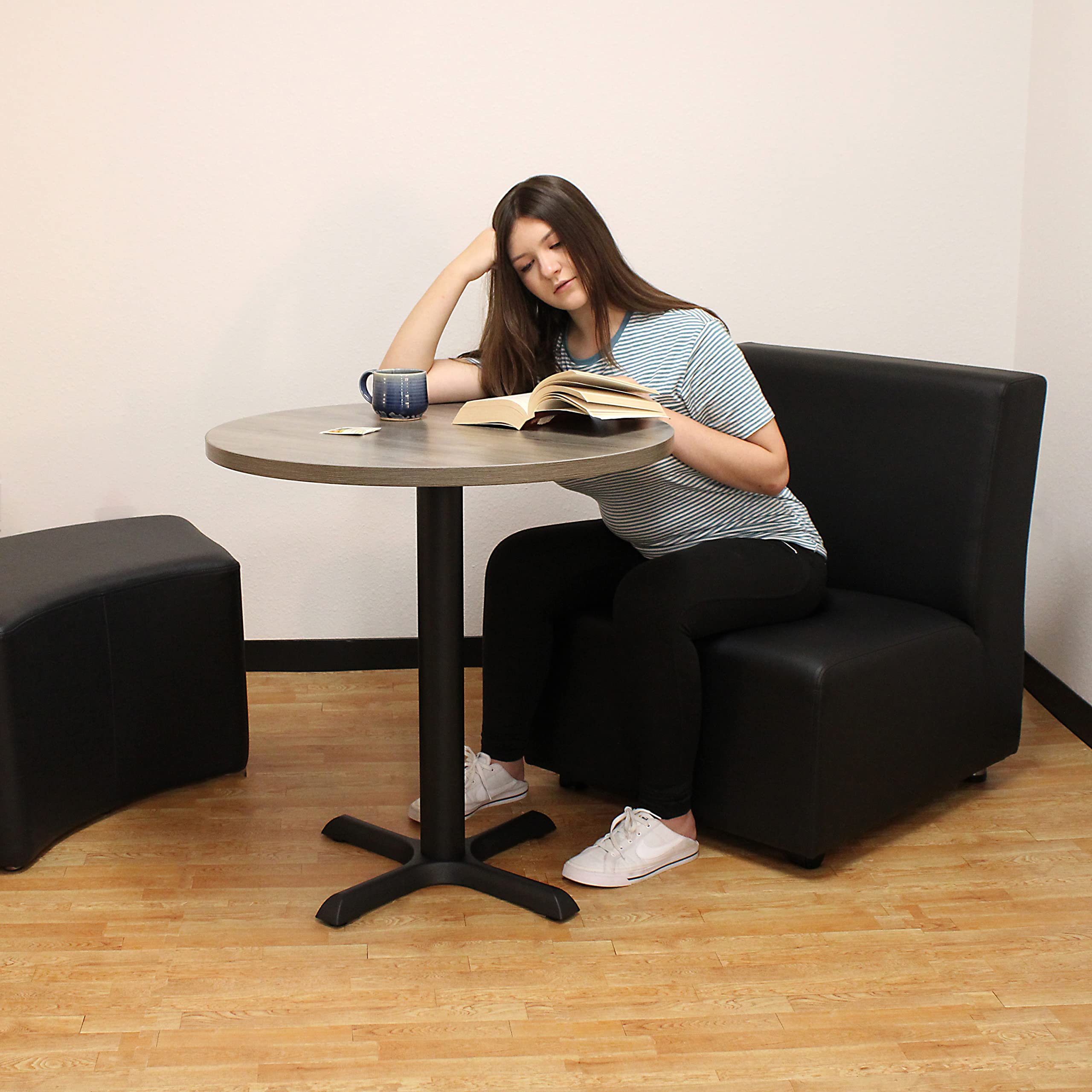30 Inch Round Café Bistro Table - Modern Dining & Coffee Table for Small Spaces - Woodgrain Laminate Top with X-Base - Gray Wood/Black Base - Perfect for Patio, Balcony & Small Kitchen Dining (13370-280)