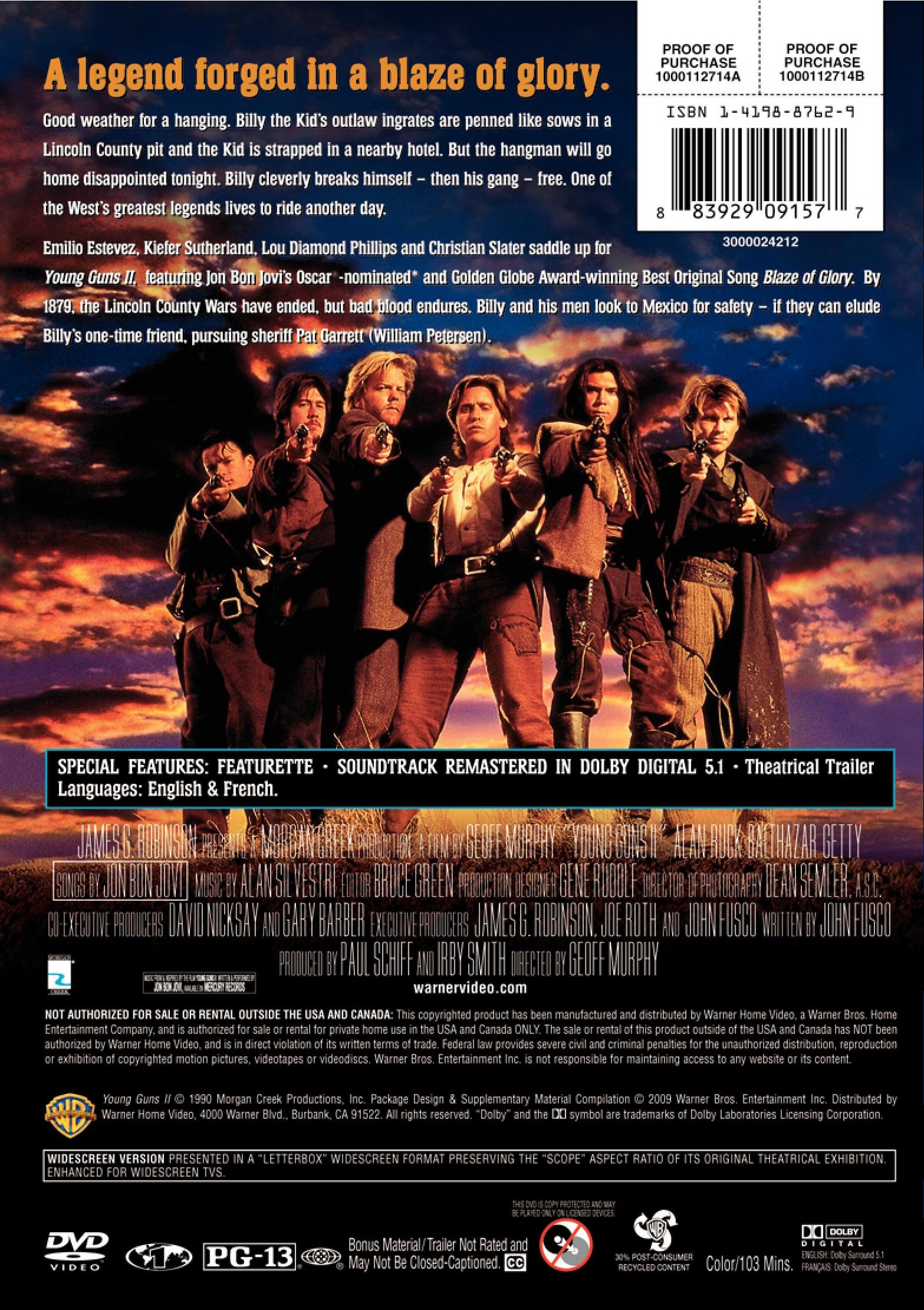 Young Guns II DVD (Keepcase) - Classic Western Action Movie for Home Entertainment & Movie Nights