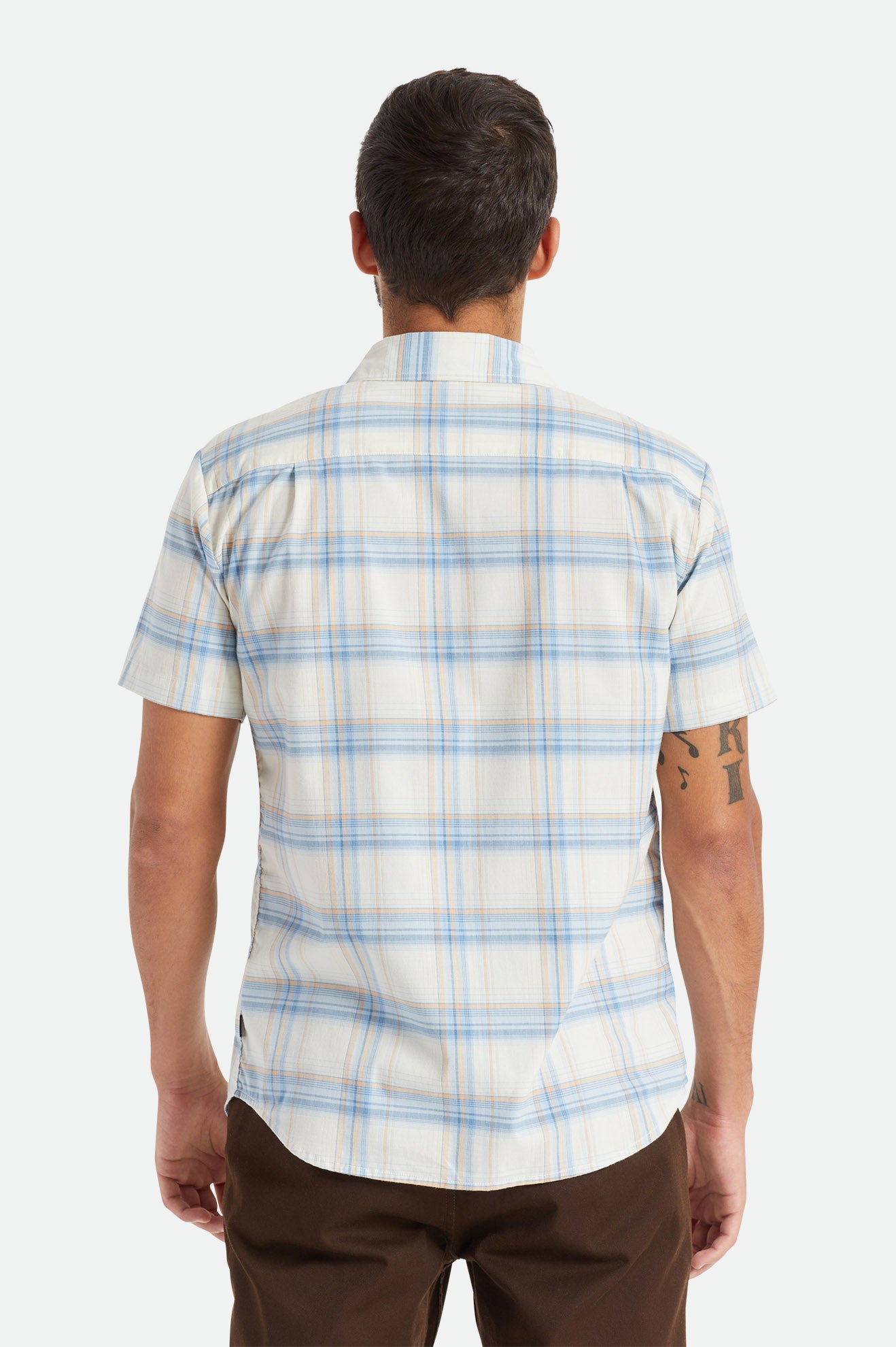 Charter Plaid Short Sleeve Woven Shirt for Men - Off White, Blue & Orange Checkered Pattern - Casual Summer Wear, Outdoor Activities & Office Style