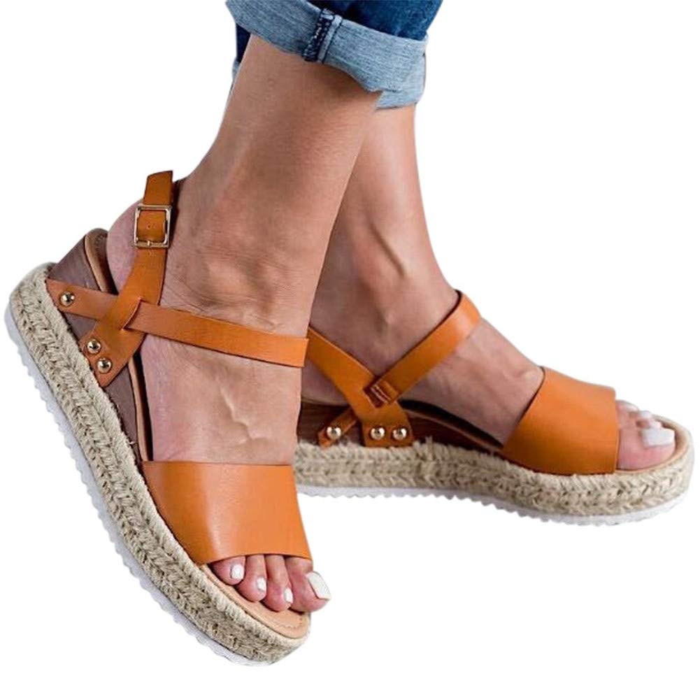 Women's Wide Width Wedge Sandals with Ankle Buckle - 2020 Fashion Summer Beach Sandals, Open Toe Espadrille Platform Shoes for Casual Outings & Vacation Wear