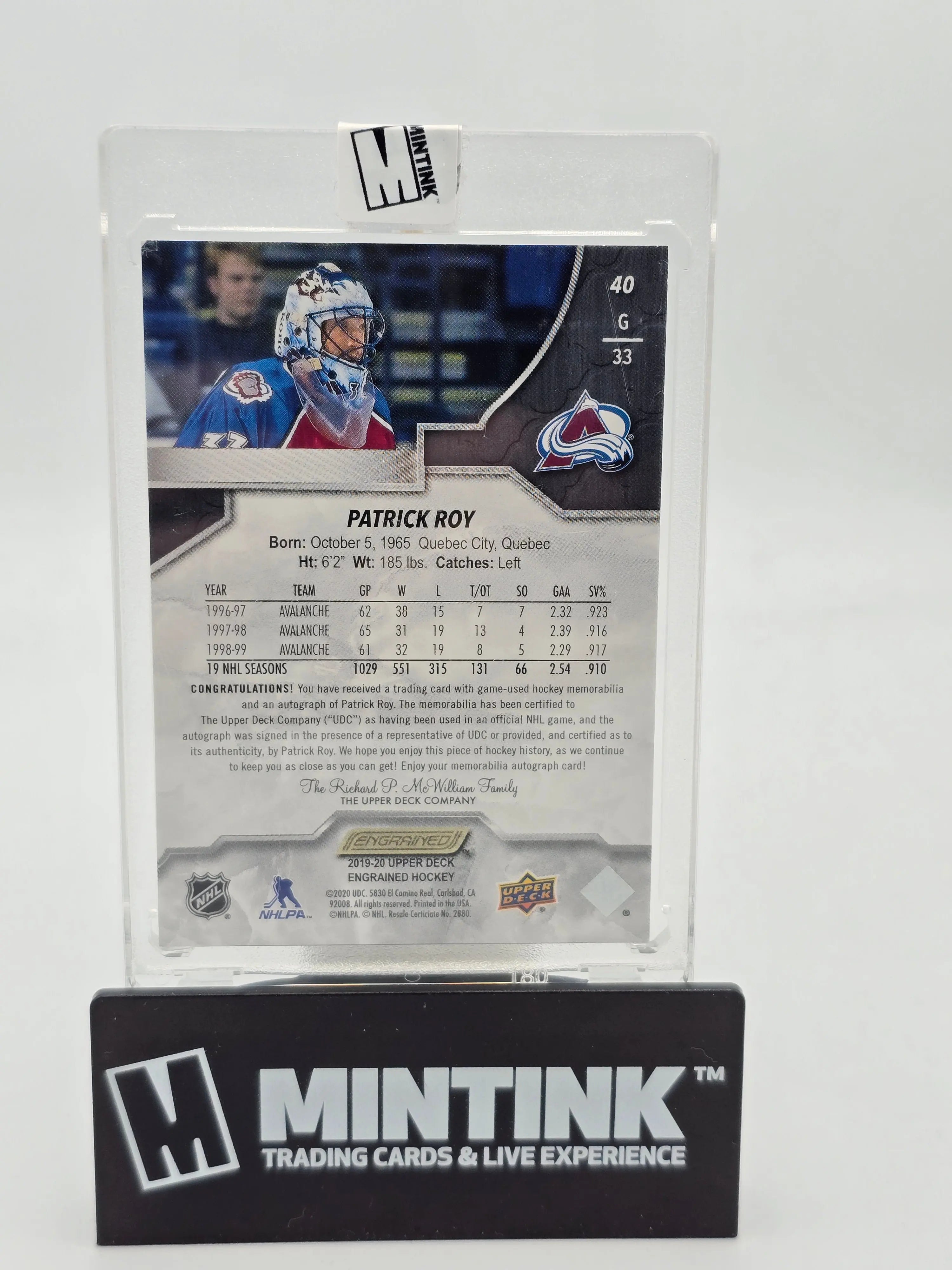 2019-20 Upper Deck Engrained Hockey Patrick Roy Patch Auto /15 - Rare Collectible for Hockey Fans & Memorabilia Enthusiasts - Perfect for Display, Gifts & Investment