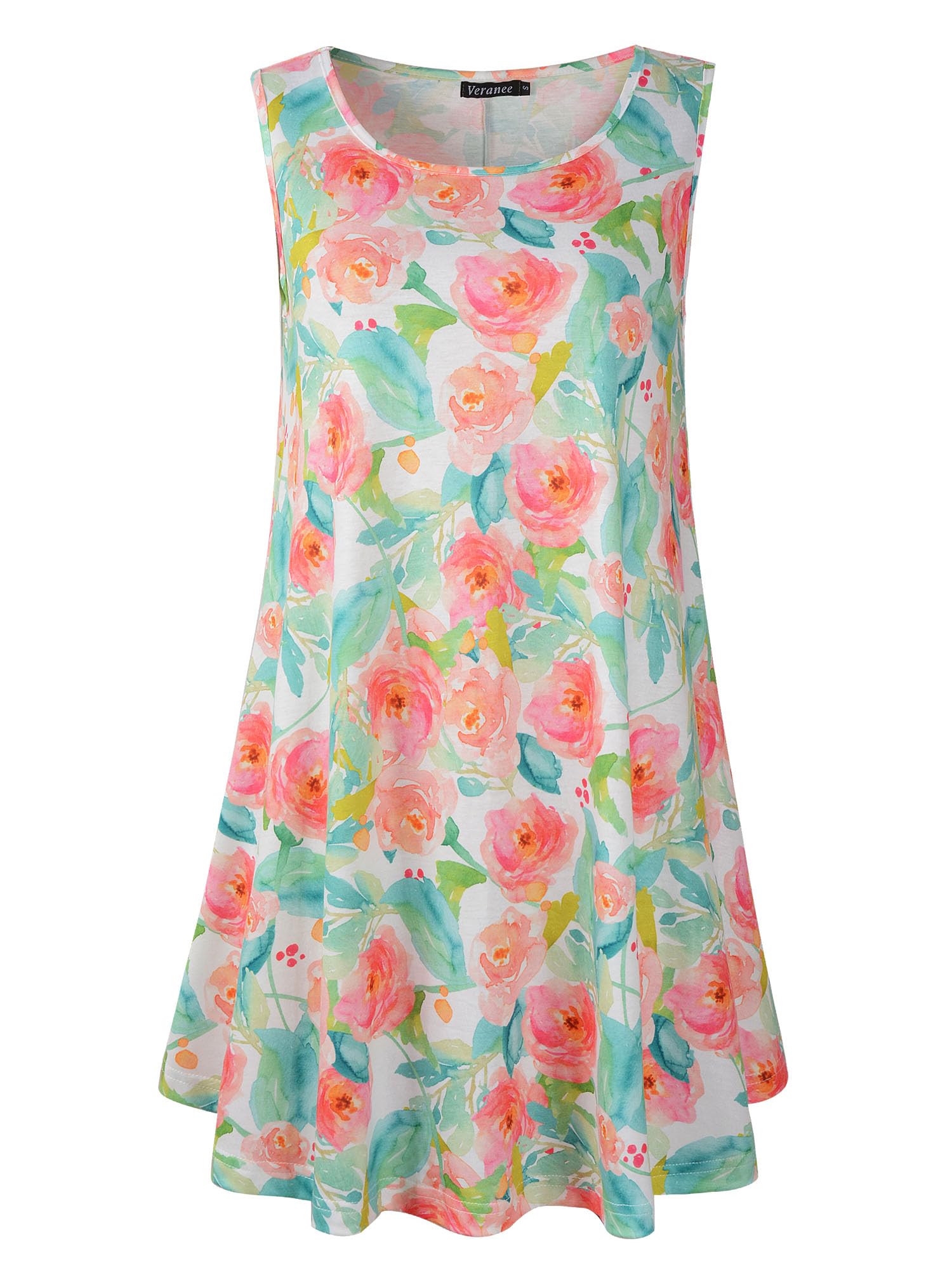 Women's Floral Sleeveless Swing Tunic Top - Summer Casual Flare Tank Top for Beach, Vacation & Everyday Wear