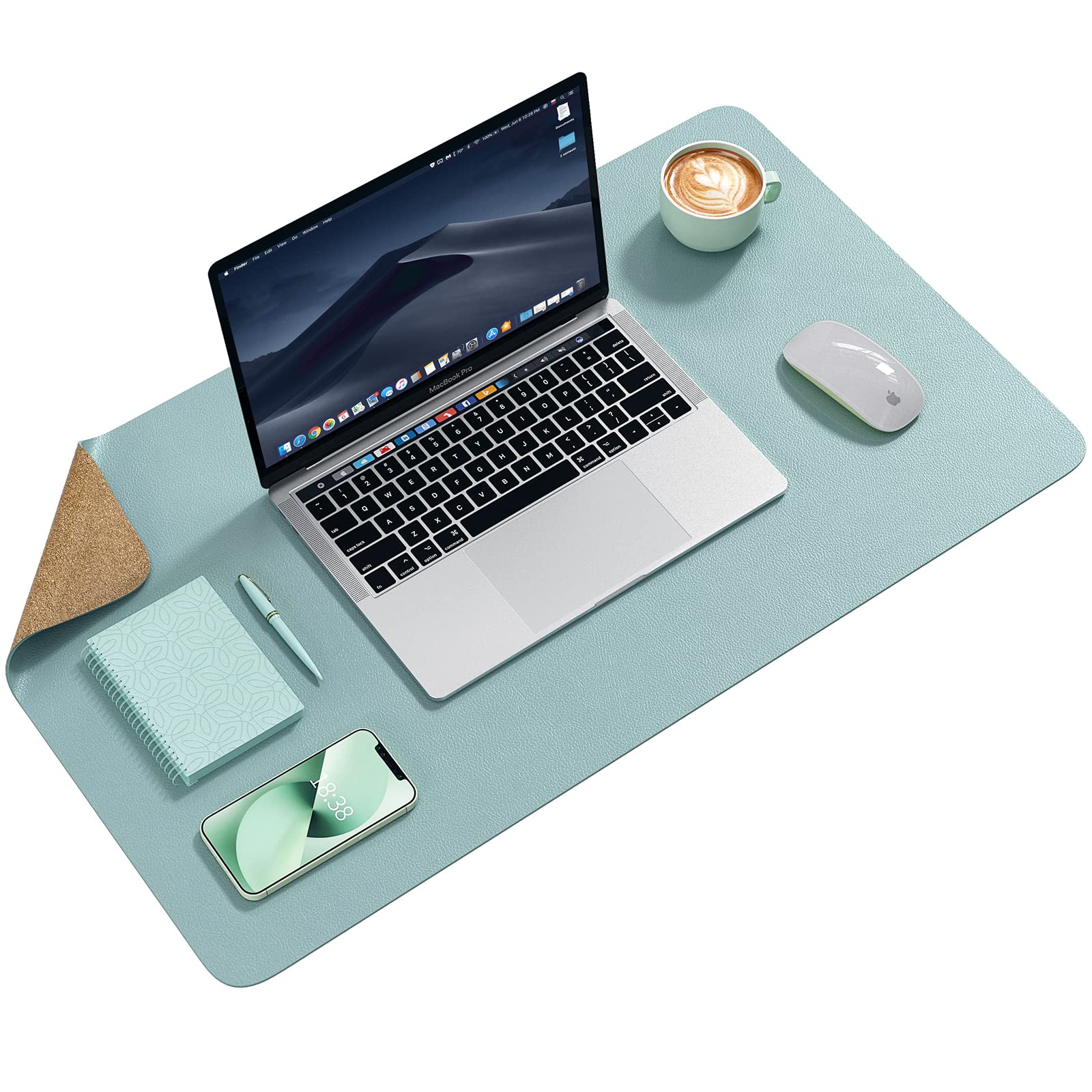 Premium Dual-Sided Office Desk Mat - PU Leather & Cork Desk Protector for Keyboard, Mouse & Writing | Waterproof & Non-Slip | 23.6