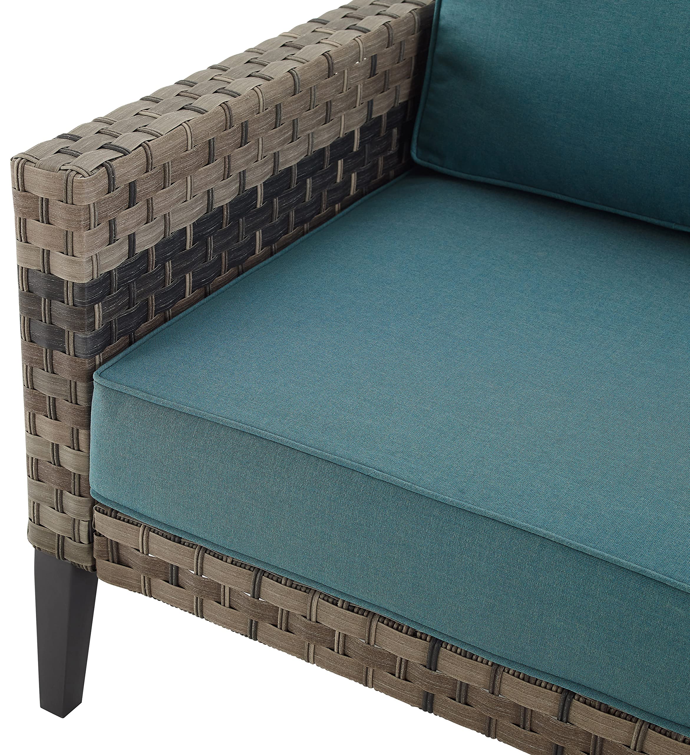 Crosley Prescott Outdoor Wicker Patio Chair with Mineral Blue Cushions - Brown All-Weather Furniture for Porch, Deck, Balcony & Backyard - Perfect for Relaxing, Sunbathing & Outdoor Entertaining