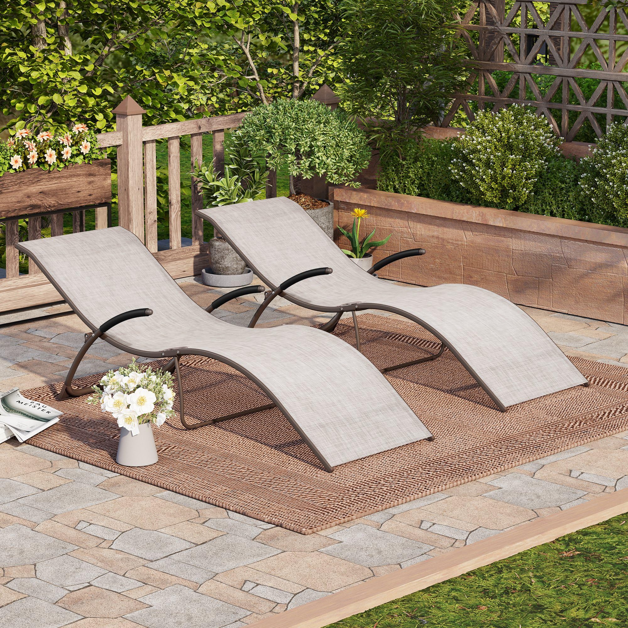4-Piece Patio Chaise Lounge Set - Folding Outdoor Sunbathing Chairs with Headrest, All-Weather Poolside Furniture in Beige | Perfect for Backyard, Beach, and Garden Relaxation