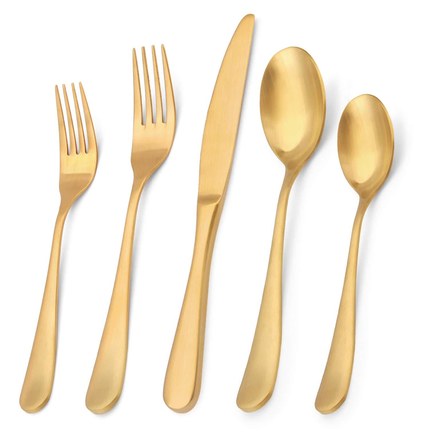 Bysta 20-Piece Matte Gold Silverware Set - Stainless Steel Flatware Set for 4, Elegant Kitchen & Tableware Cutlery Set for Home & Restaurant Use - Satin Finish, Dishwasher Safe - Perfect for Dinner Parties, Weddings & Fine Dining