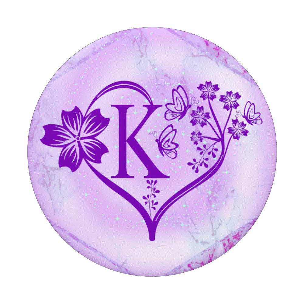 Sky Heart Monogram Purple Butterfly Letter K Initial Flowers PopSockets PopGrip - Swappable Phone Grip for iPhone, Samsung & Tablets - Perfect for Daily Use, Travel & Selfies