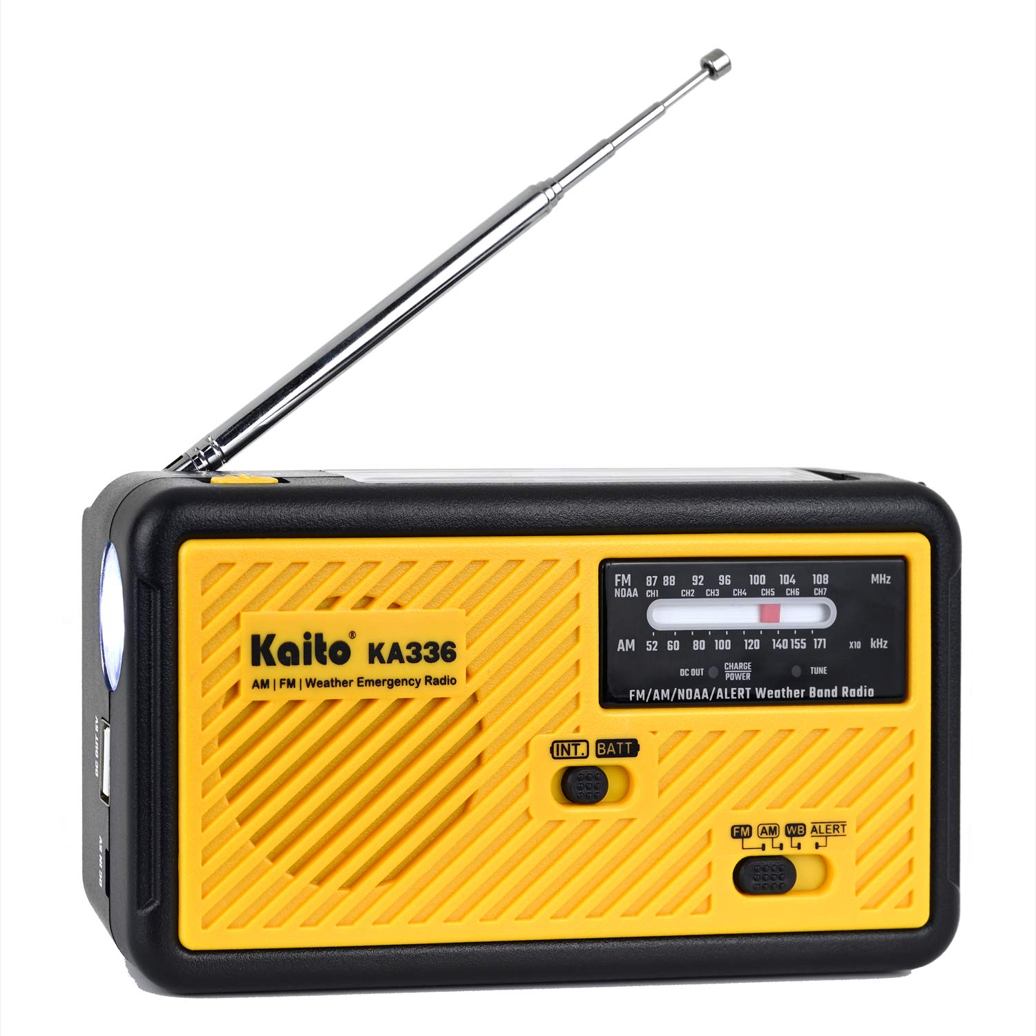 Kaito Voyager KA336 Emergency Weather Radio - AM/FM/NOAA Solar Hand Crank 5-Way Power with LED Flashlight & USB Phone Charger | Portable Survival Gear for Camping, Hiking, and Power Outages (Yellow)