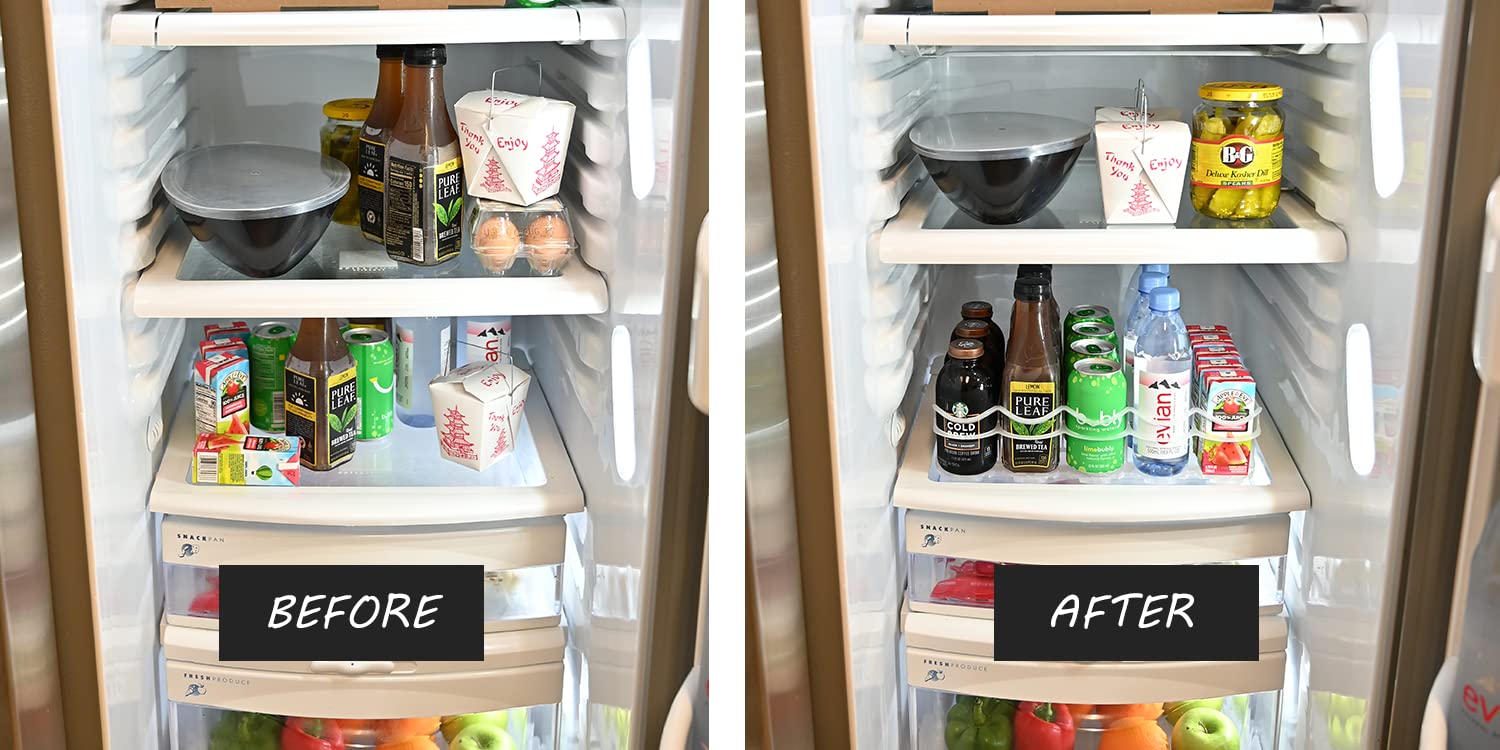 Fridge-Plus Refrigerator Drink Organizer - Soda Can Dispenser & Storage Rack for Beer, Cans, Bottles | Space-Saving Bar Fridge Organizer for Kitchen, Pantry, Office (Pack of 1)