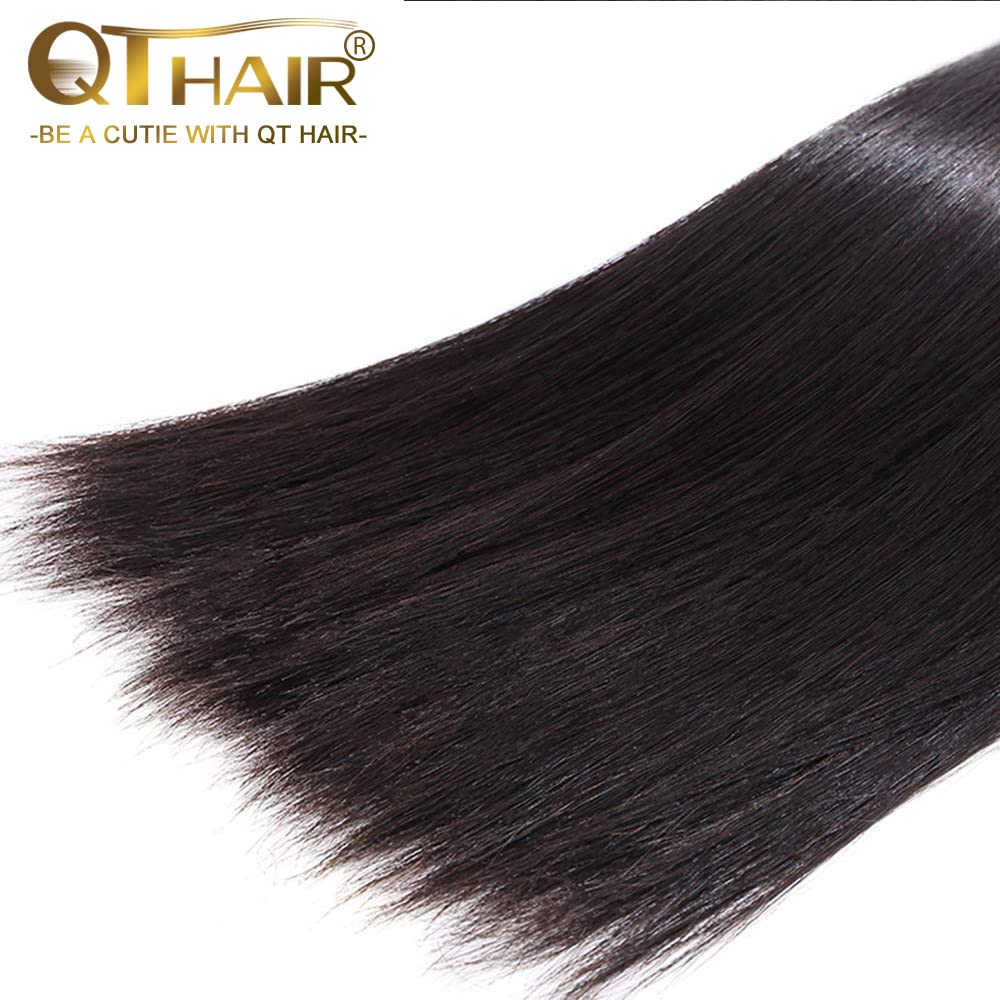 QTHAIR 100% Unprocessed 16A Virgin Indian Human Hair Bundles - Straight Natural Black Hair Weft Extensions (18