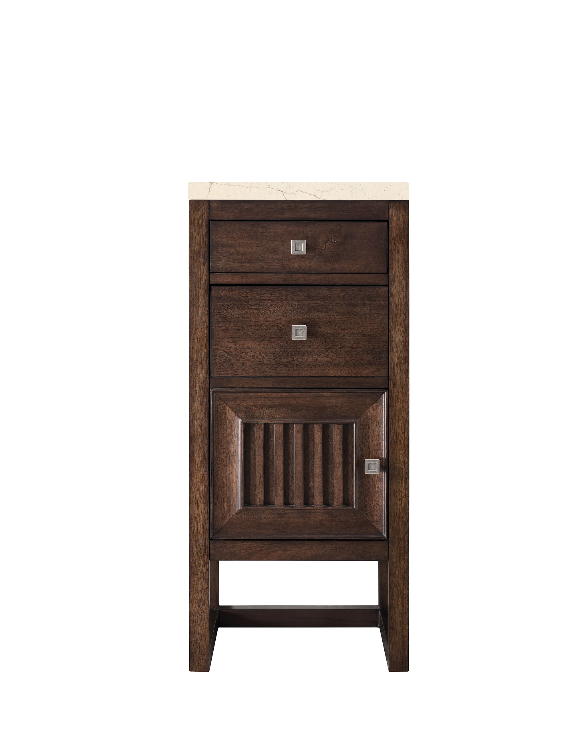 Mid Century Modern Acacia Wood Cabinet with Drawers & Door - Athens 15 Storage Cabinet with 3CM Eternal Marfil Top - Perfect for Living Room, Bedroom & Office Organization