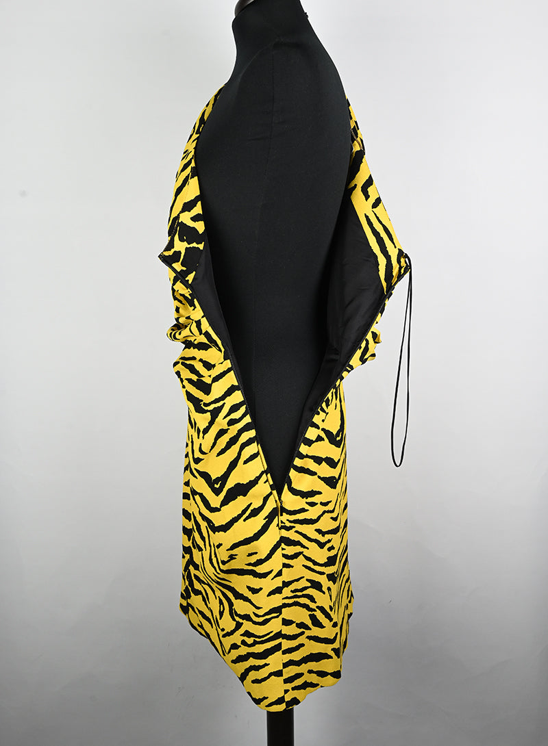 Saint Laurent Yellow and Black Animal Print Dress Size 40 - Perfect for Evening Parties and Special Occasions