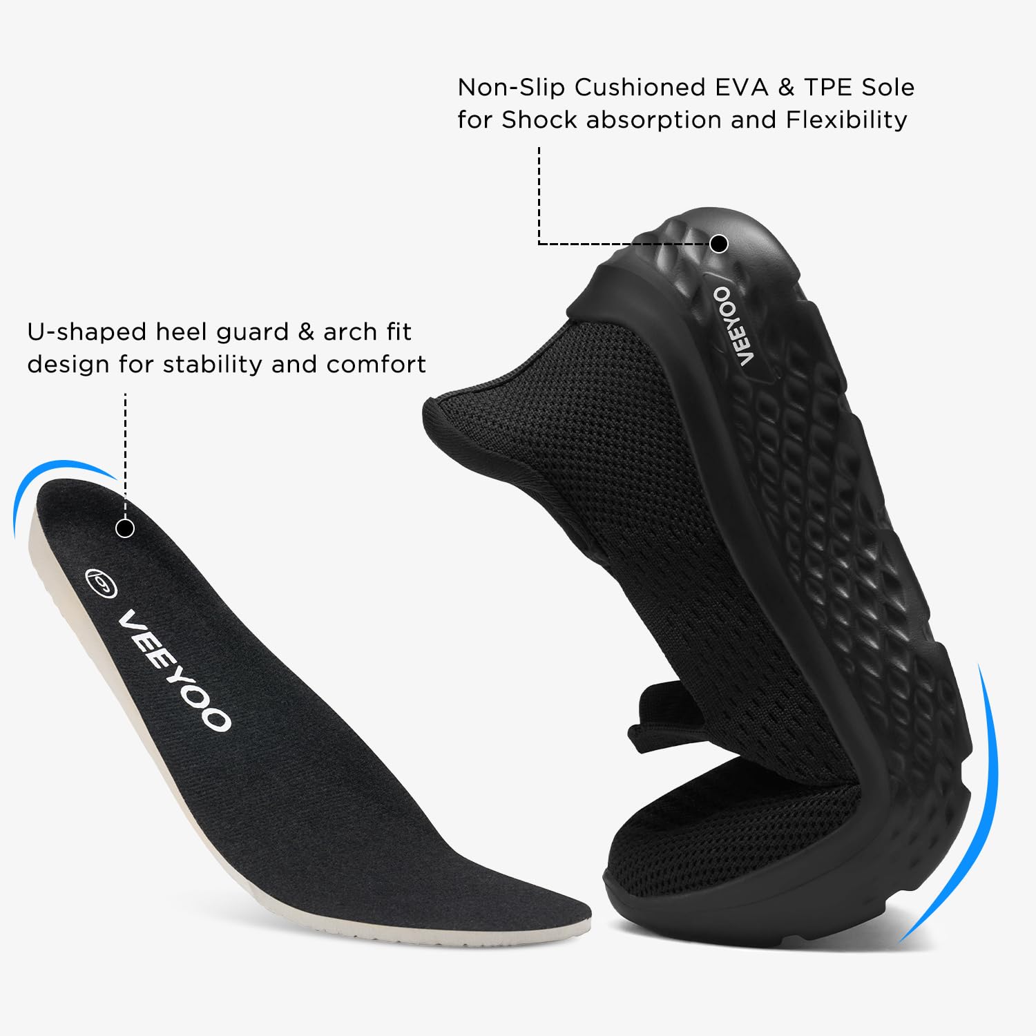 VEEYOO ZURIN Women's Slip On Walking Shoes with Arch Support - Lightweight No Lace Sneakers, Non-Slip Breathable Tennis Shoes for Casual, Travel & Work - Perfect for Walking, Running Errands & All-Day Comfort