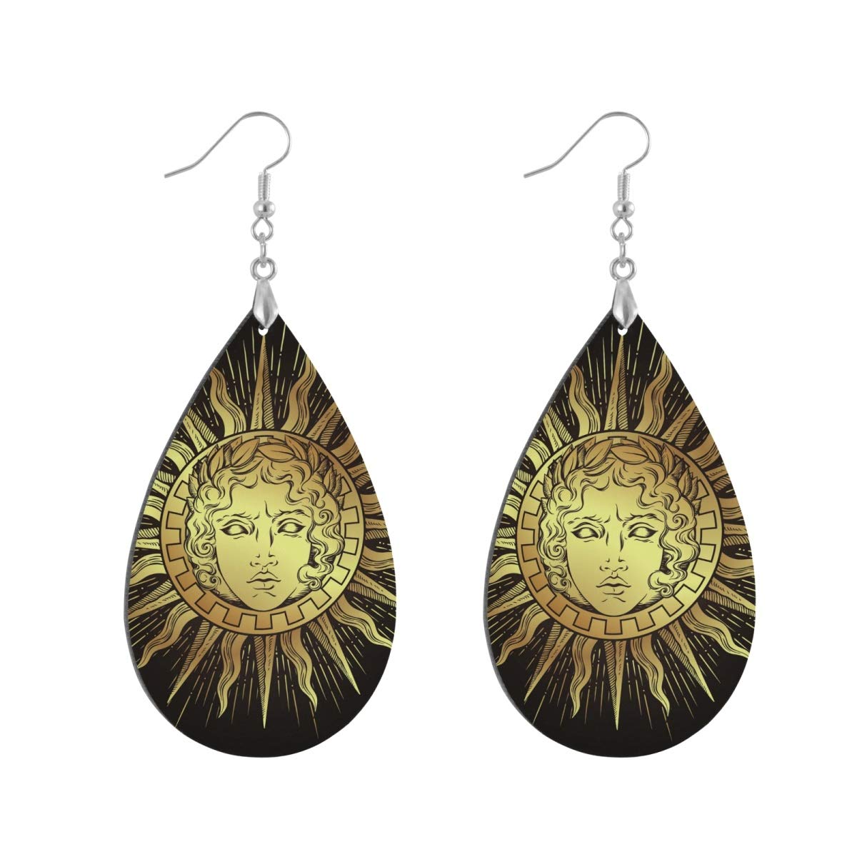 Lightweight Wooden Teardrop Dangle Earrings for Women - Round Leaf Sun Design with Cork Print (1 Pair) | Boho Chic Jewelry for Casual Wear, Parties & Gift Giving