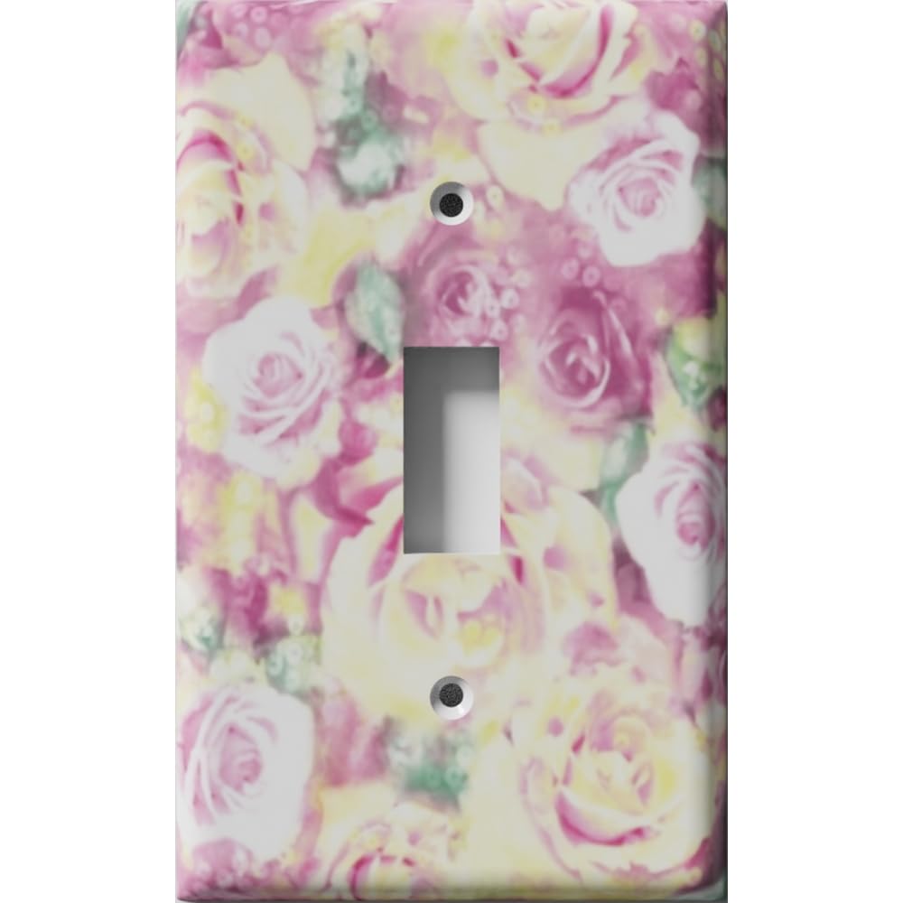 Yellow Pink Rose Light Switch Cover - Toggle Wall Plate for Home Decor