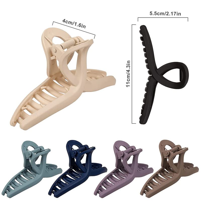BELICIA 6-Pack Morandi Color Hair Claw Clips - 4.3 Inch Non-Slip Jaw Clamp, Strong Hold Matte Butterfly Hair Clips for Women & Girls - Perfect for Ponytails, Buns & Everyday Hairstyles