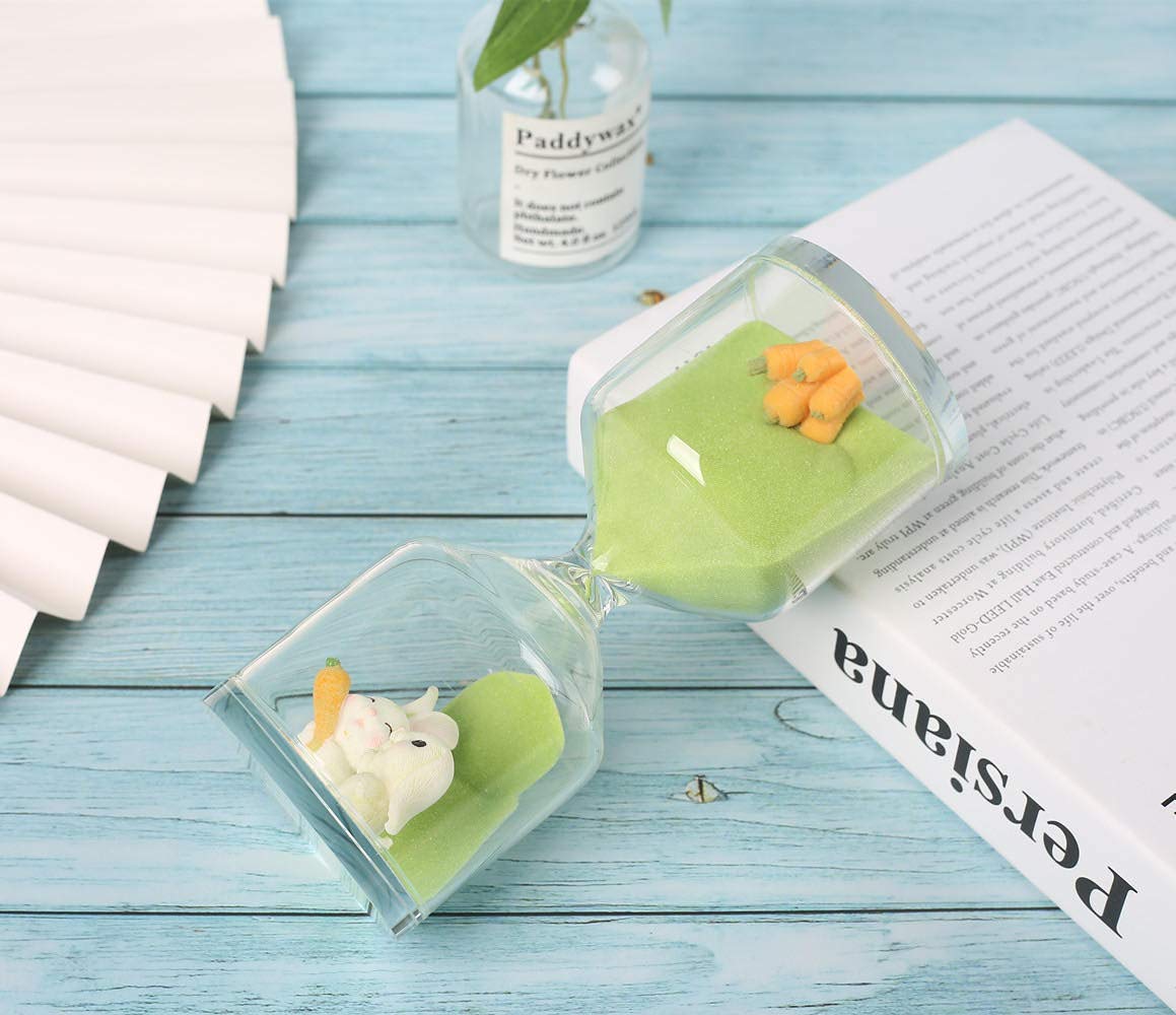 Falytemow 30-Minute Hourglass Sand Timer with Carrot & Rabbit Design - Green Sand Desktop Decoration for Kitchen, School, Teaching, Office Decor & Stress Relief
