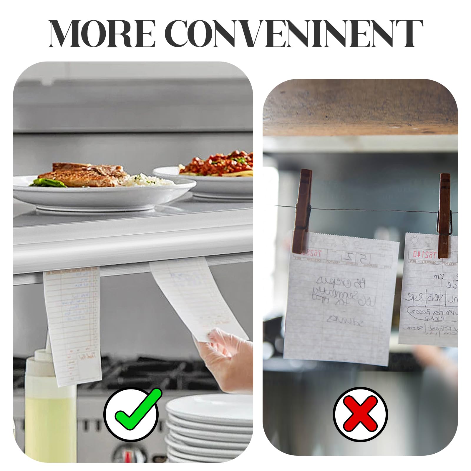 No-Drill Self-Adhesive Aluminum Receipt Holder for Restaurants - Easy to Clean Kitchen Order Ticket Strip for Office, Cafe & Commercial Use - Perfect for Organizing Bills, Tickets & Receipts in Food Service Businesses
