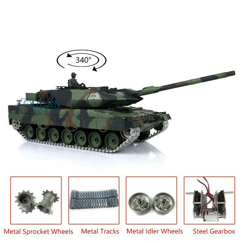 Henglong 1/16 Scale 7.0 Upgraded German Leopard 2A6 RC Tank with 340° Turret Rotation, Metal Tracks, Sound & Smoke Effects - RTR Ready to Run - Perfect for Military Enthusiasts, Collectors, and Outdoor RC Battles (Model 3889)