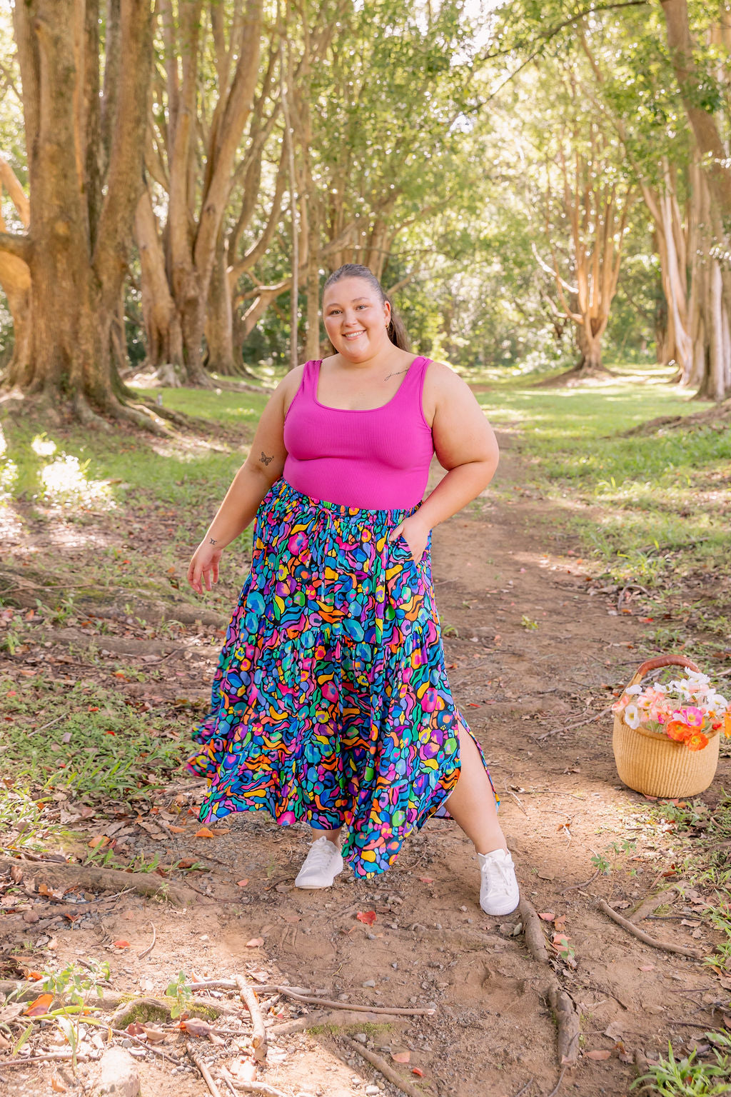 Kasey Rainbow African Print Carrie Skirt - Stylish Floral Midi Skirt for Women, Perfect for Summer Outfits, Beach Vacations & Boho Fashion