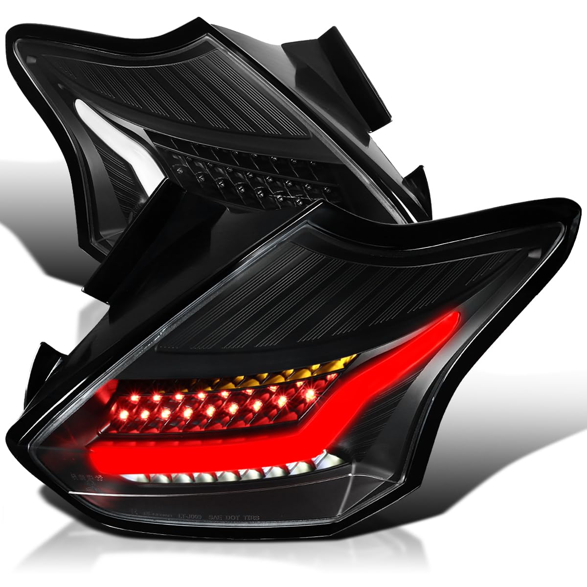 Spec-D Tuning Black LED Tail Lights for 2015-2018 Ford Focus SE/ST/Titanium & 2016-2018 Focus RS Hatchback - Left & Right Pair Assembly - Enhanced Night Visibility & Modern Style for Street & Show Cars