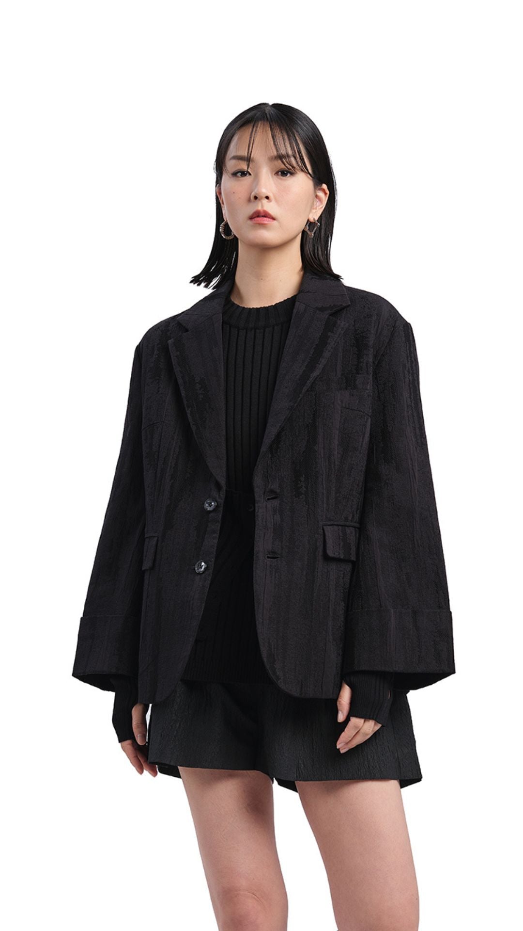 Stylish Rolled Cuff Boxy Blazer for Women - Trendy Oversized Jacket for Office, Business & Casual Wear