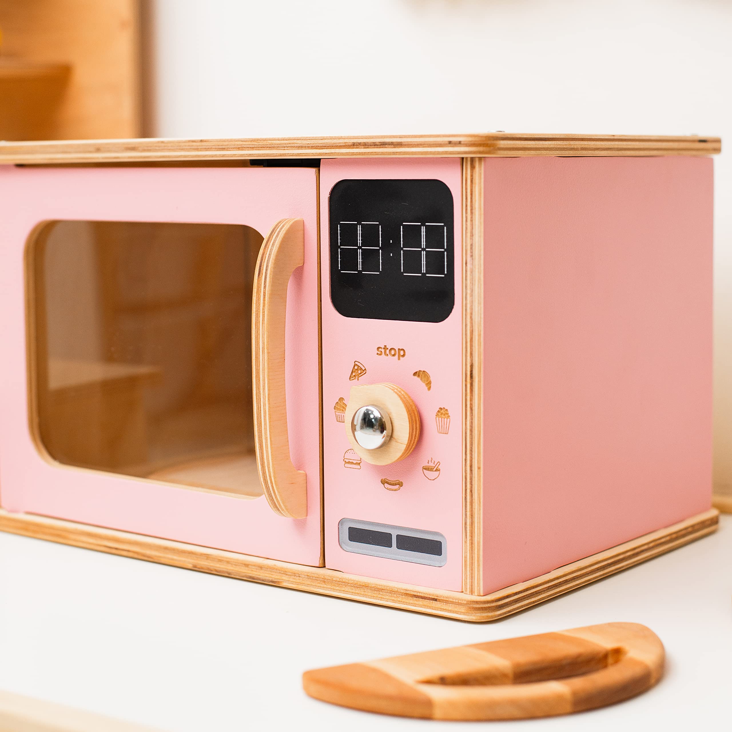 Montessori Wooden Kids Microwave Oven Toy - Natural Wood Play Kitchen for Toddlers 2-3 Years | Pretend Play, Learning Toy, Nursery Decor & Birthday Gift (Dark Walnut) - Perfect for Playrooms, Daycares & Montessori Classrooms