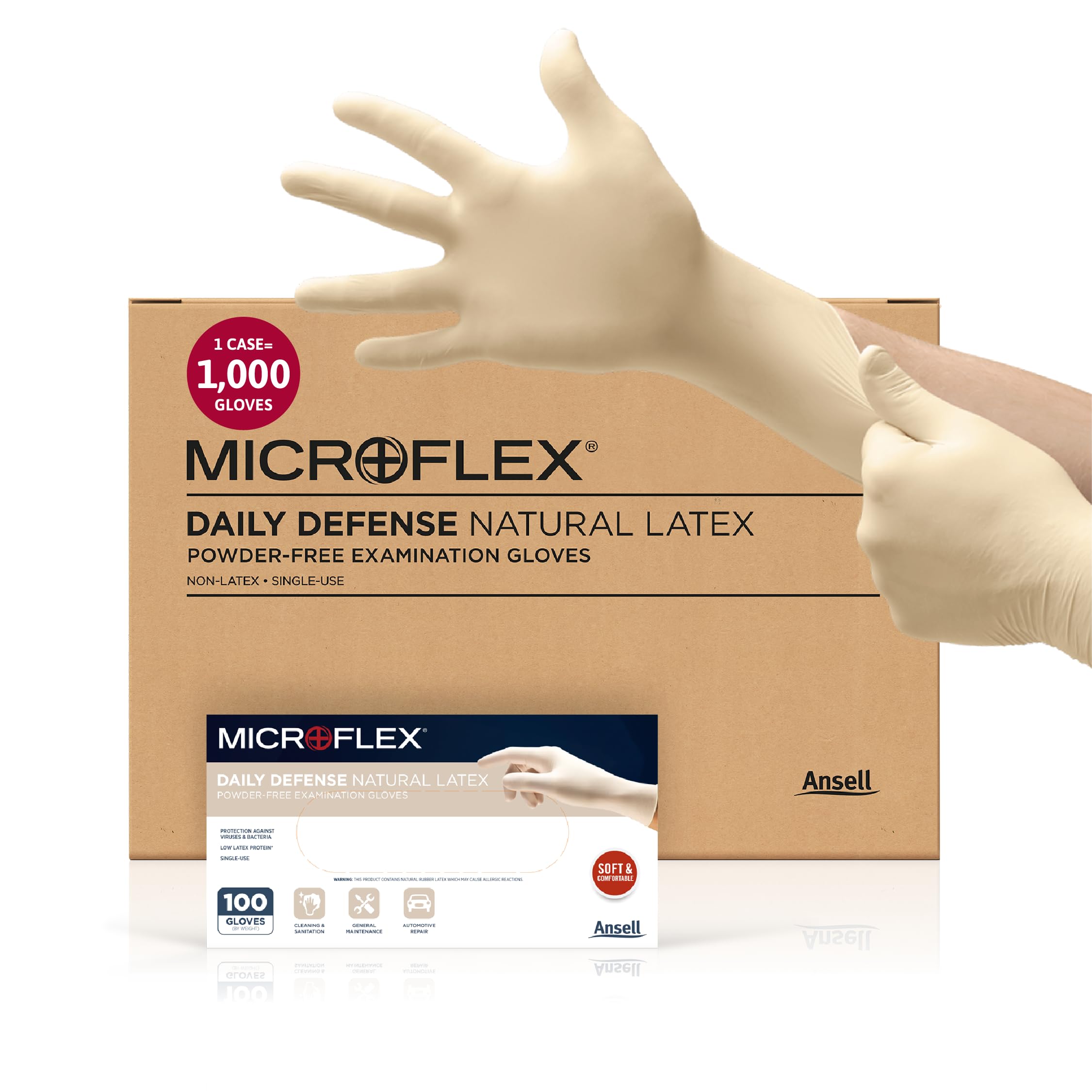 Microflex 10-754 Disposable Latex Gloves for Cleaning, Food Prep & Medical Use - Textured Fingertips, Natural Rubber (100 Count) - Ideal for Home, Kitchen, Salon & Healthcare Professionals