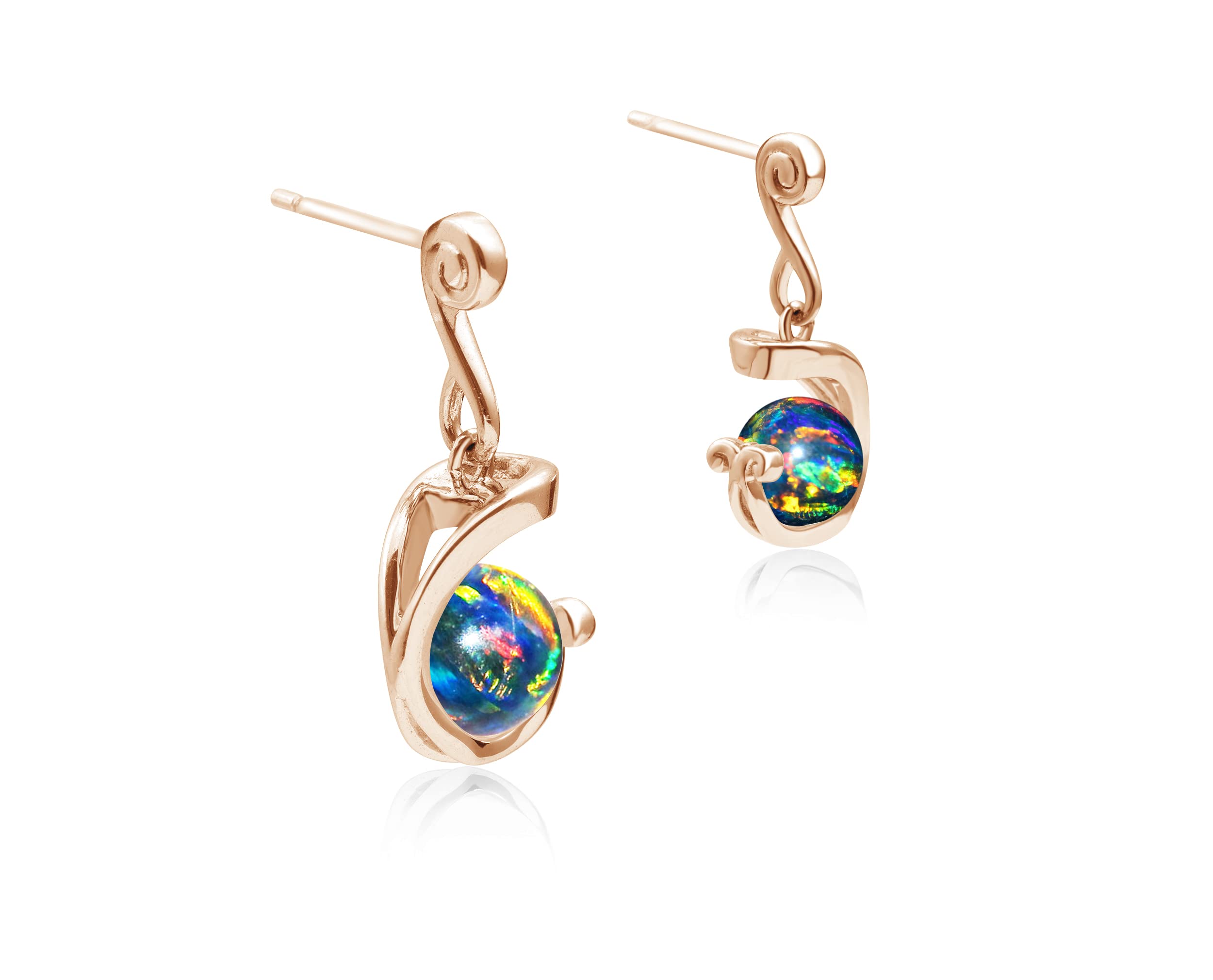 Black Opal Earrings for Women - October Birthstone Dangle Earrings - Gold Ball Drop Earrings - Simple & Elegant Everyday Jewelry - Perfect for Parties, Weddings & Office Wear