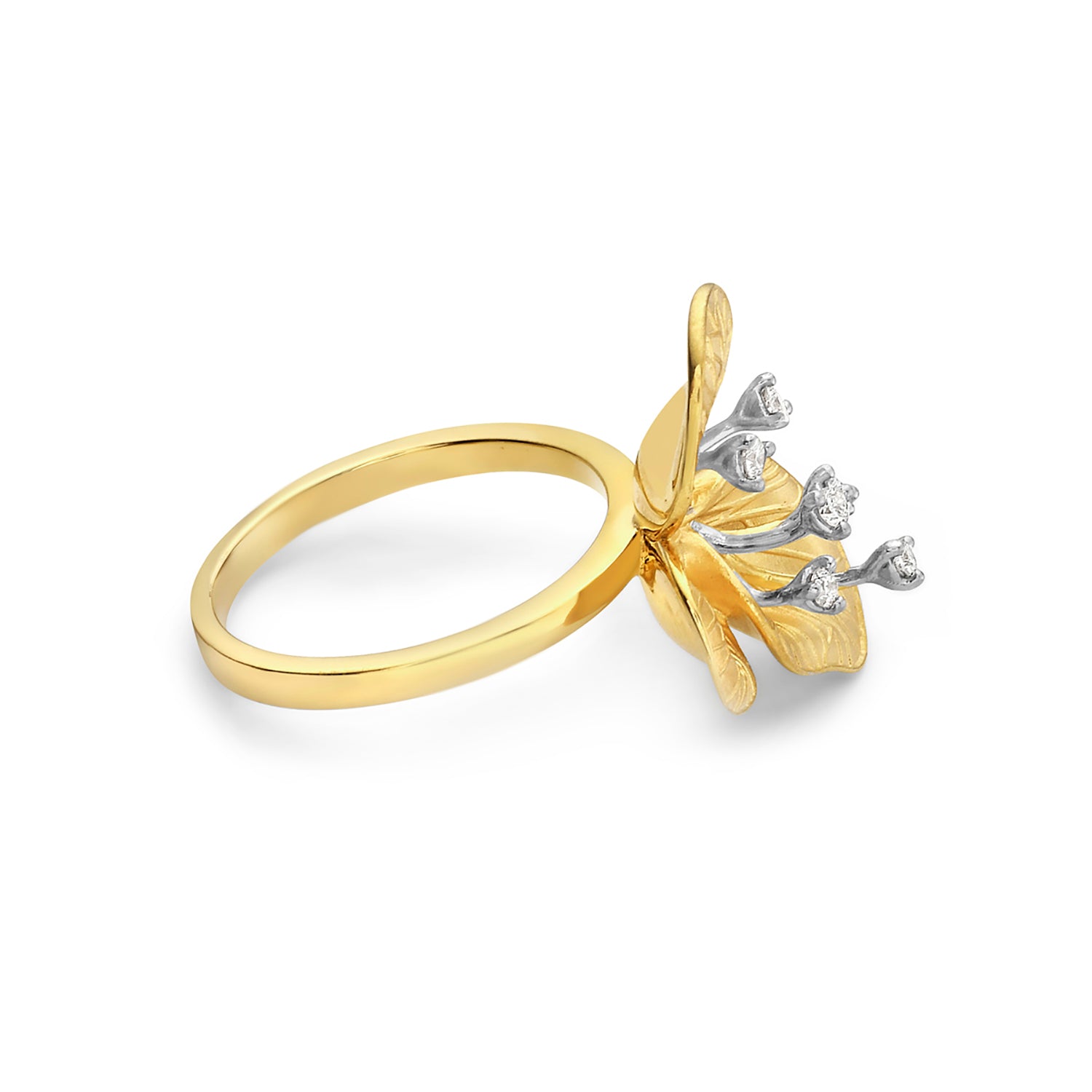 14K Yellow Gold Peony Flower Ring with Prong-Set Diamonds - Elegant Jewelry for Weddings, Anniversaries & Special Occasions