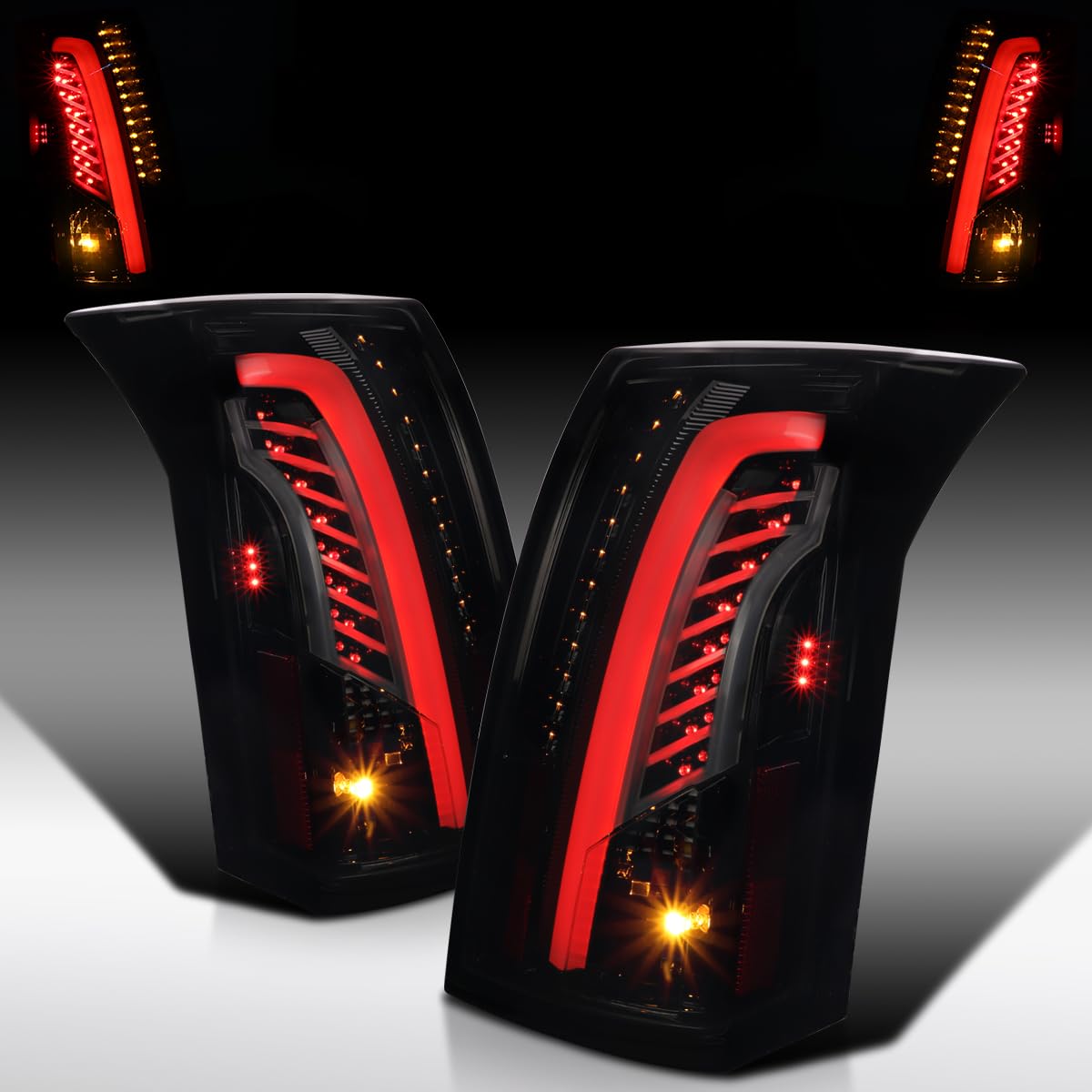 AUTOZENSATION LED Tail Lights for 2003-2007 Cadillac CTS - Glossy Black Smoke Left & Right Pair Assembly - Enhanced Visibility & Style for Night Driving & Car Customization