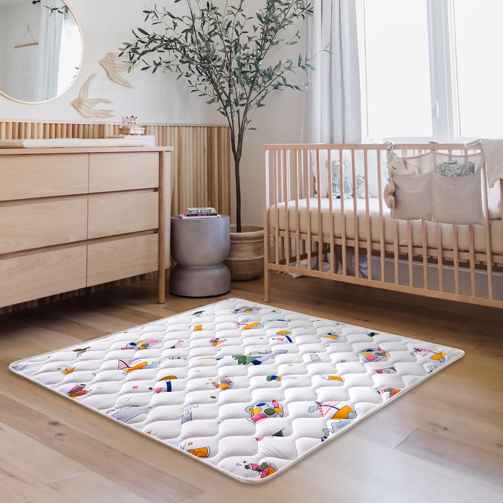 **Vibe Bear Baby Foam Play Mat - 50x50 Inches Thick Non-Slip Washable Crawling Mat for Infants & Toddlers - Soft One-Piece Floor Playmat for Nursery, Playroom & Daycare**