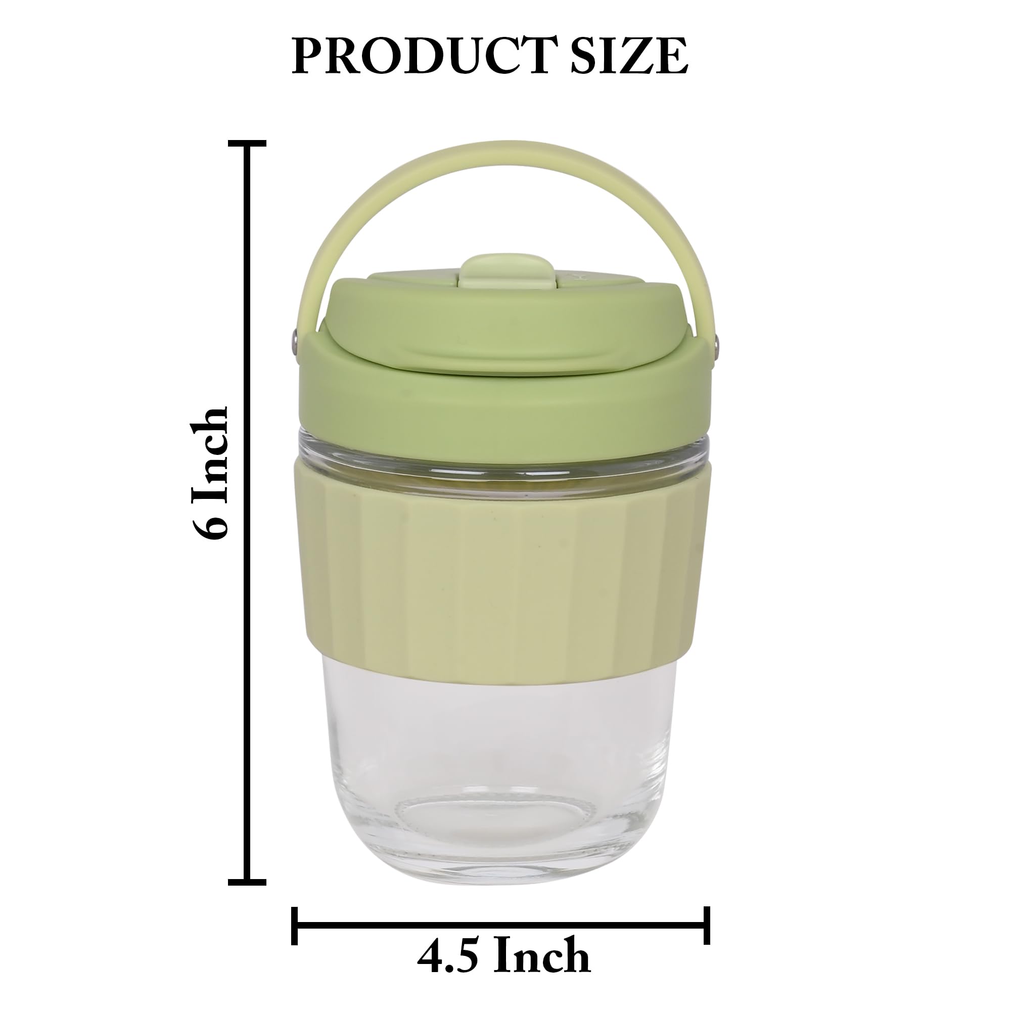 **Microwave Safe Glass Coffee Mug with Lid - 12oz Leakproof Travel Tumbler for Hot & Cold Drinks - Ideal for Coffee, Tea, Juice, Detox Water - Perfect for Office, Commute & Outdoor Use (Green, 340ml)**