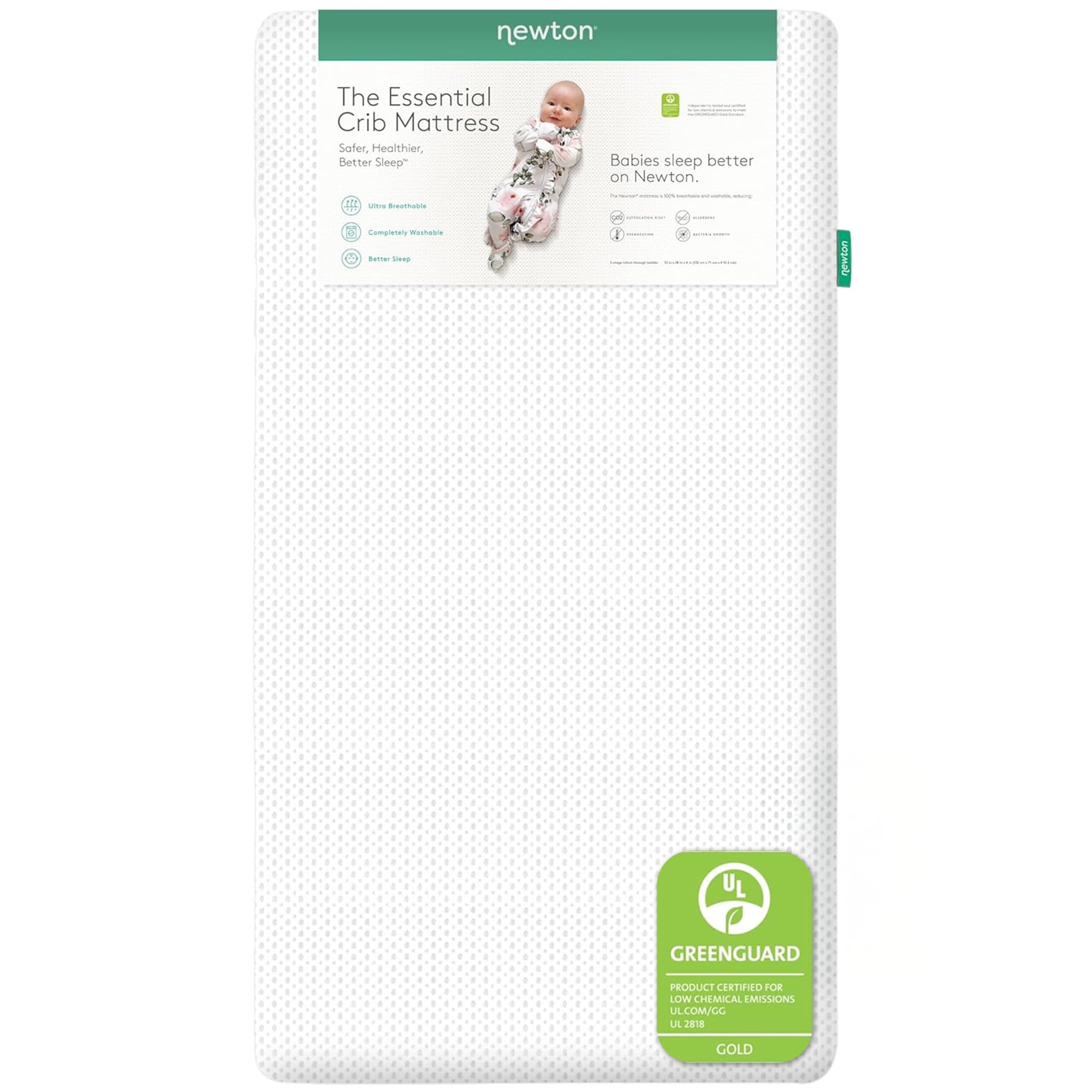 Newton Baby Essential Crib Mattress - Dual-Layer Ultra-Breathable Safe Infant Mattress with Removable Washable Cover | Thick Cushion Support for Newborns & Toddlers | Perfect for Nursery, Daycare & Travel Cribs