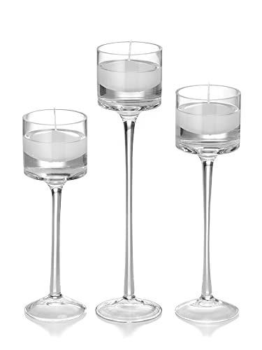 Yummi Set of 18 White Floating Candles with Monet Stem Holders - Perfect for Weddings, Spa Baths & Romantic Dinner Decor