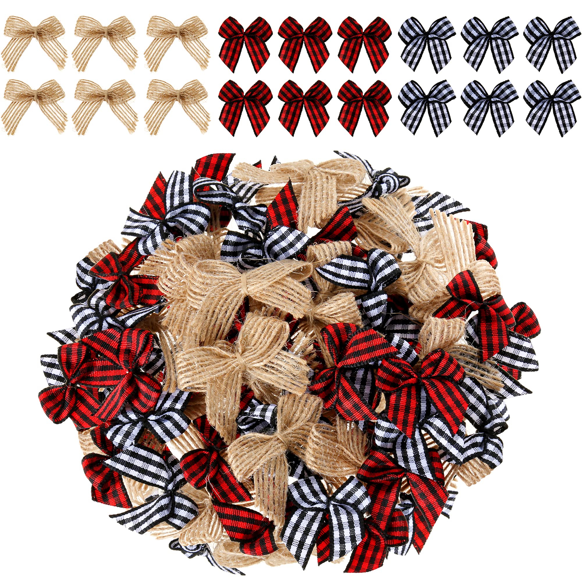 60 PCS Christmas Mini Plaid Bows - Burlap & Buffalo Plaid Ribbon Bows for Tree Decorations, DIY Crafts, Gift Wrapping & Holiday Home Decor (Multiple Colors) - Perfect for Xmas Parties, Wreaths & Stocking Stuffers