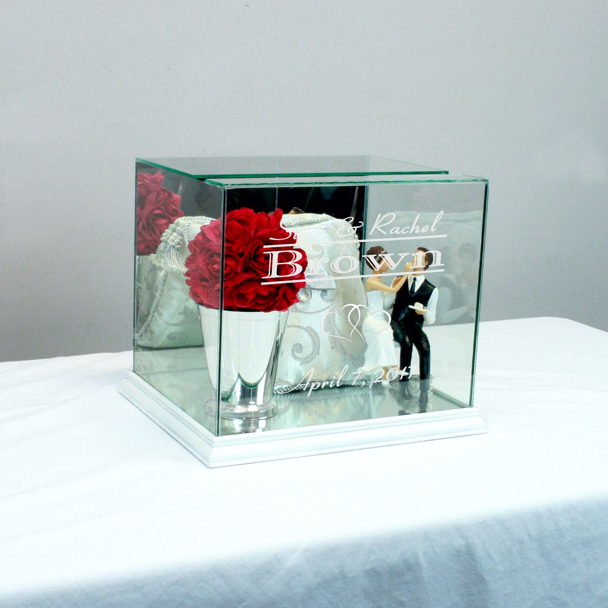 Personalized White Rectangle Glass Wedding Card Box - Elegant Gift Holder for Bridal Showers, Receptions & Anniversaries