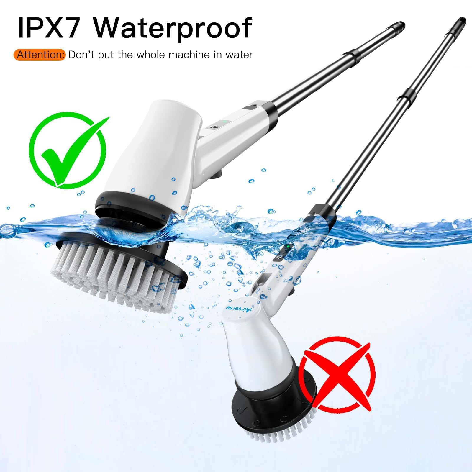 420RPM Electric Cleaning Brush with 7 Replaceable Heads & Adjustable Handle - Powerful Rotary Scrubber for Bathroom, Kitchen, Tile, Floor, Car Detailing - Deep Clean Grout, Sinks, Showers & Hard-to-Reach Areas