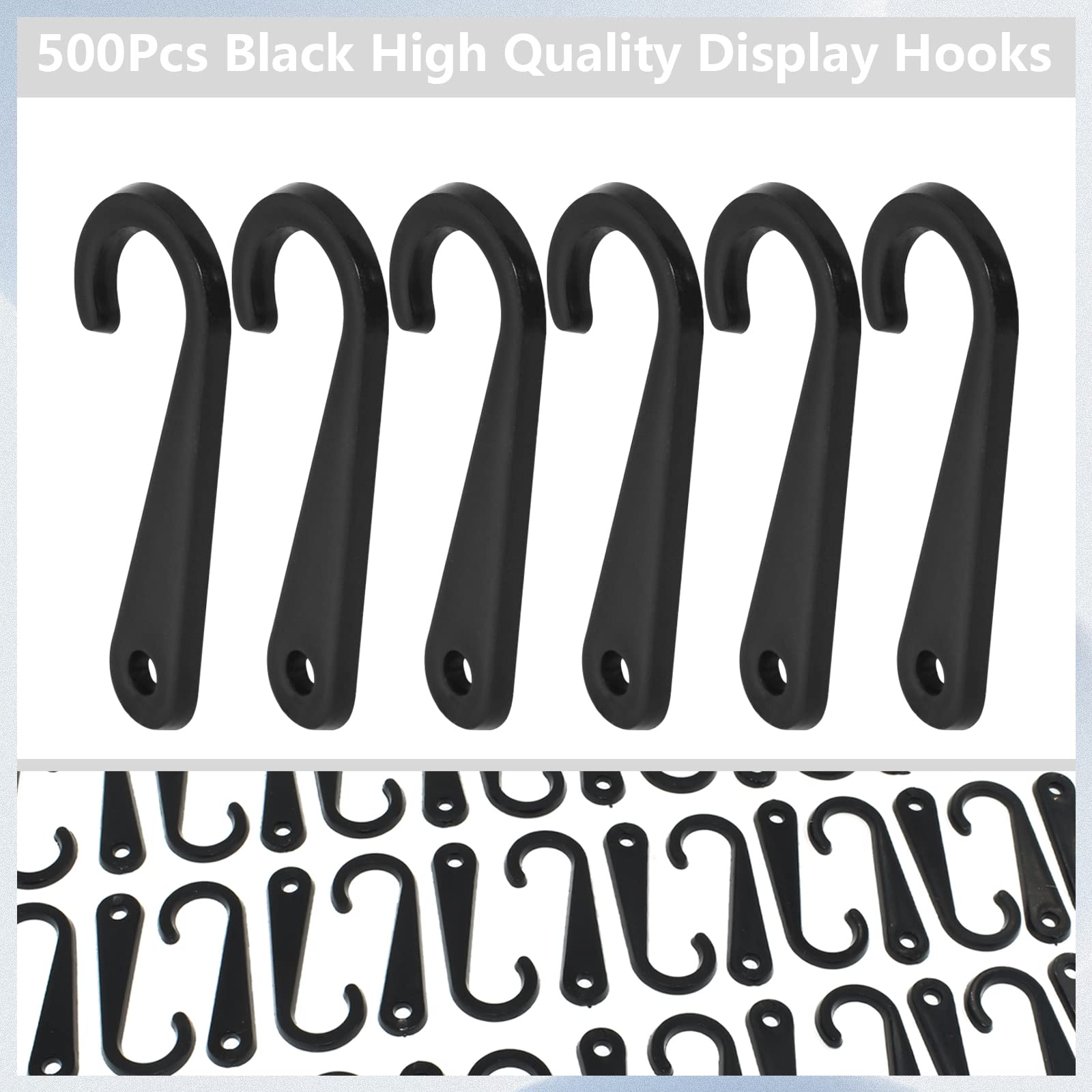 500Pcs 1 3/4 Inch Black Plastic Sock Display Hooks - Retail J Hooks for Socks & Hat Hangers - Perfect for Store Shelves, Clothing Racks and Retail Displays