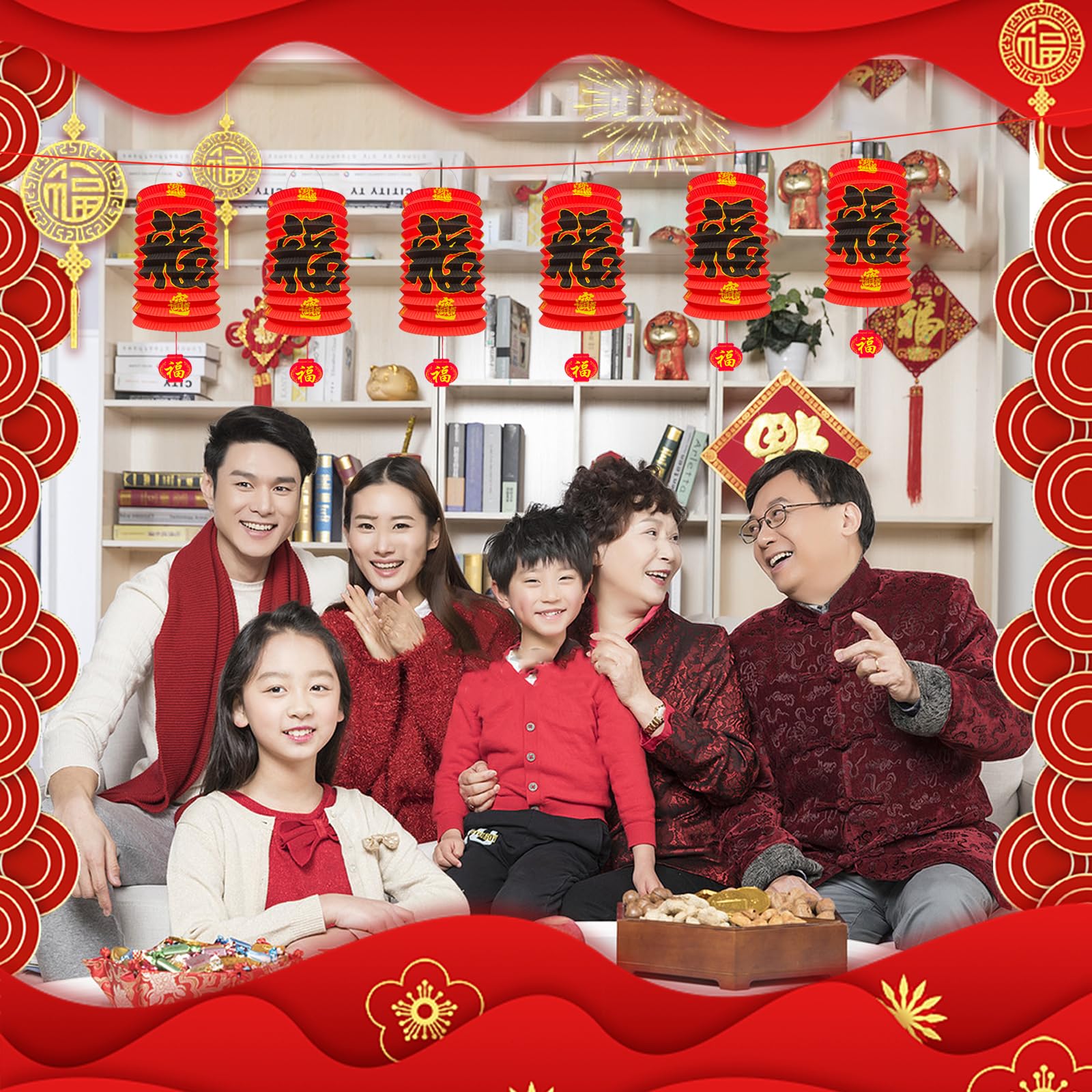 6Pcs Chinese New Year Snake Decorations 2025 - 6.3x9.8 Inch Red Fu Character Paper Lanterns for Lunar Spring Festival, Birthday, Wedding, Restaurant & Store Decor - Perfect for Ceiling Hanging, Party Supplies and Holiday Home Decoration