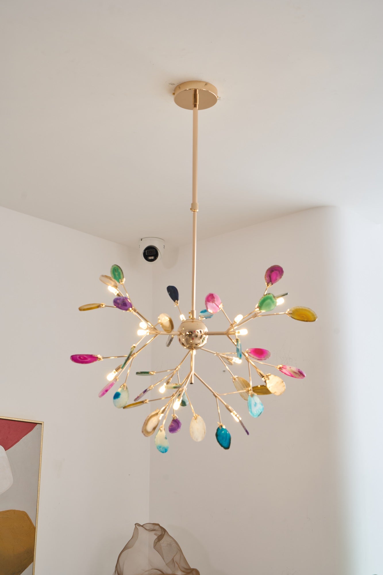 Elegant Agate Flake Chandelier - Natural Stone Crystal Ceiling Light Fixture for Dining Room, Living Room & Bedroom Decor