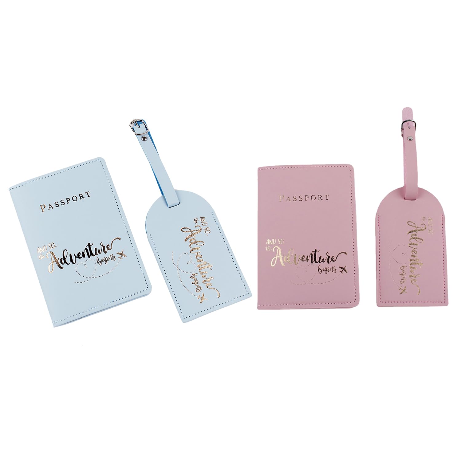 Belsmi Passport Holder and Luggage Tags Set - Durable Travel Suitcase ID Tags for Men & Women (Blue, Pink) - Perfect for Airports, Cruise Ships & Business Trips