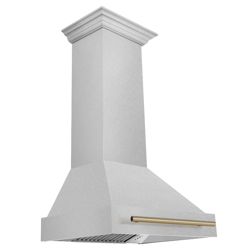 ZLINE Autograph Edition 30 Inch Stainless Steel Wall Mount Range Hood with Champagne Bronze Handle - Professional Kitchen Ventilation for Home Chefs - Perfect for Modern Kitchens, Open Concept Homes & Gourmet Cooking
