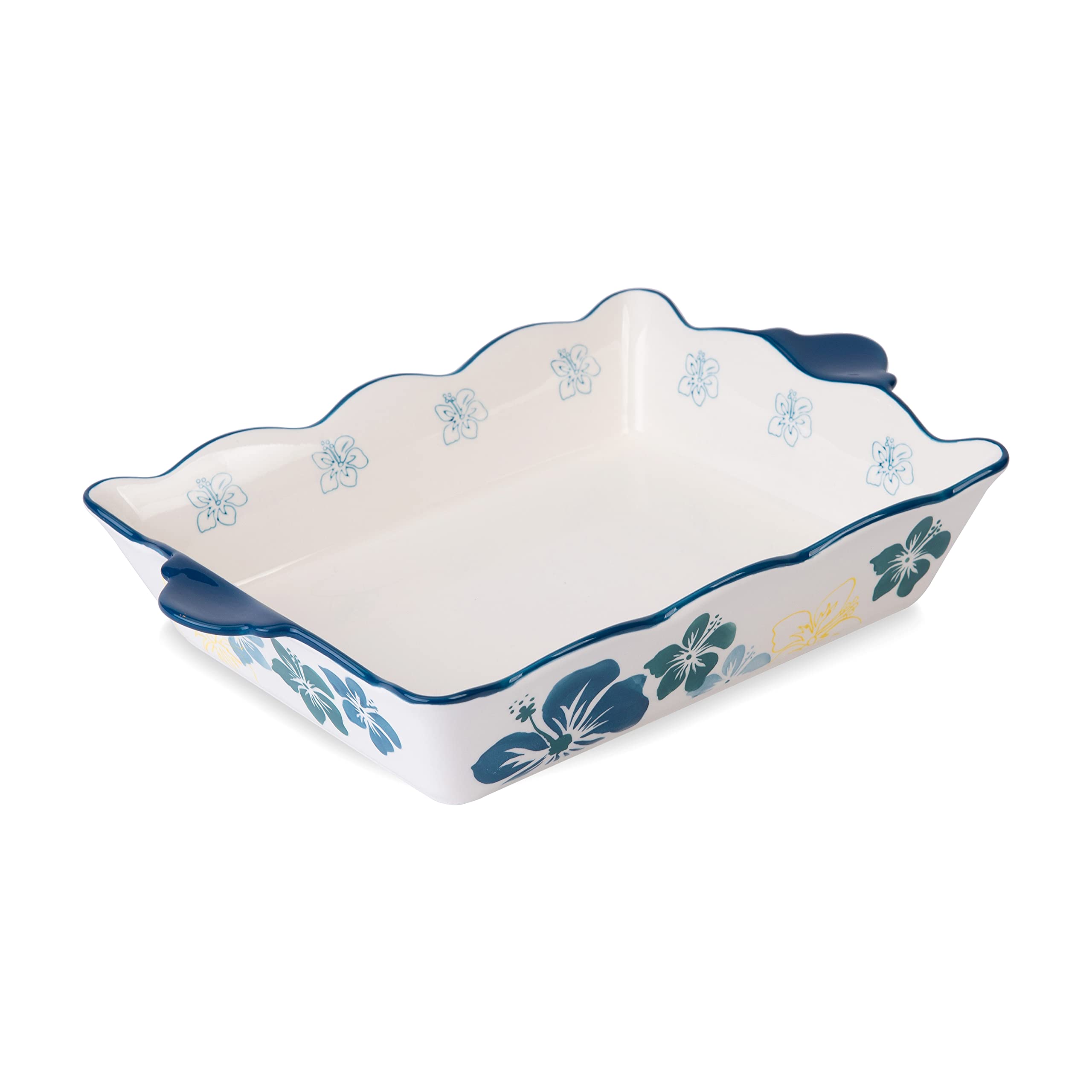 Blue Flower Ceramic Casserole Dish - 9x13 Inch Nonstick Lasagna Pan with Handles, Oven Safe Baking Dish for Cooking, Baking & Serving | Perfect for Lasagna, Casseroles, Roasts & Family Dinners