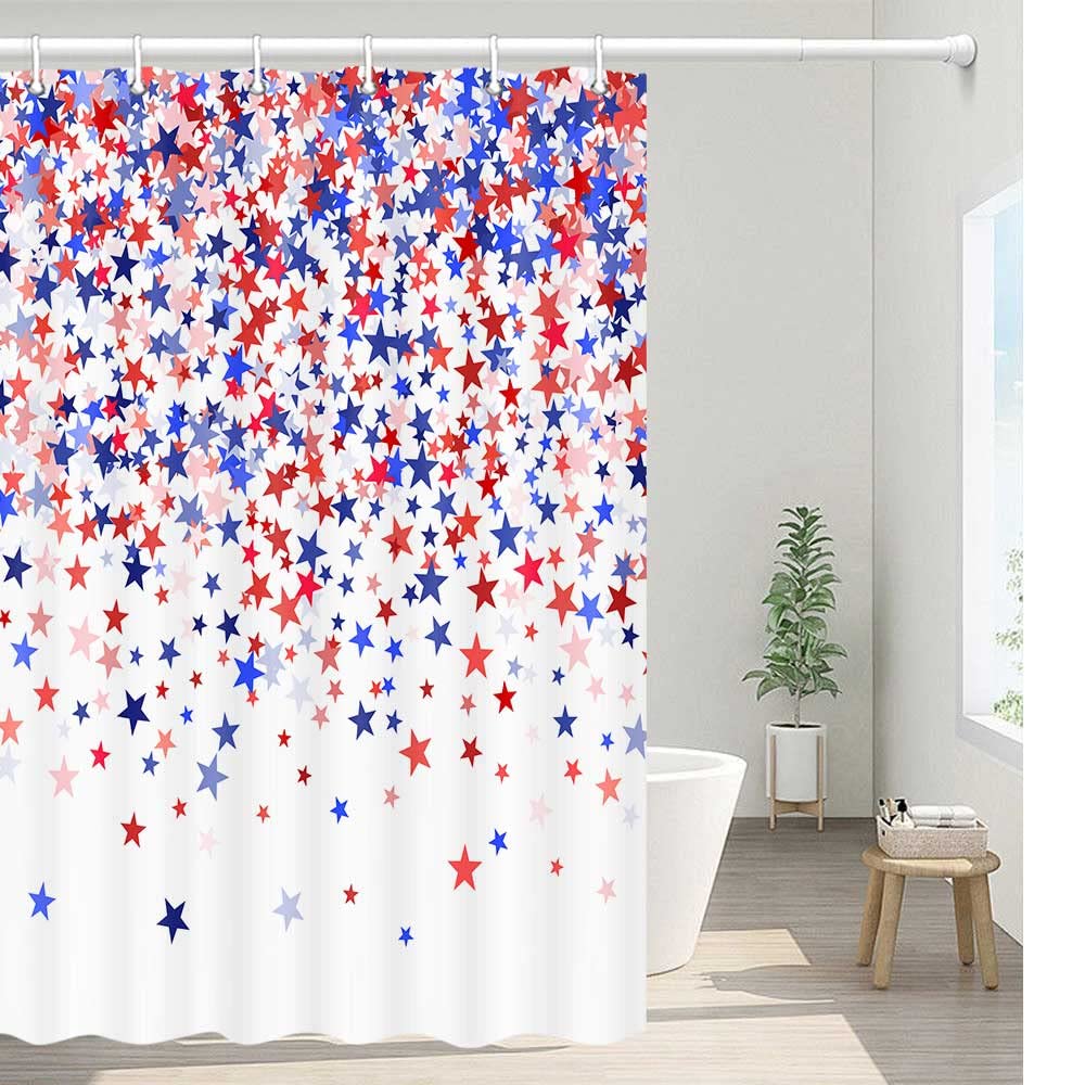 4th of July American Flag Shower Curtain Set with Hooks - Patriotic Independence Day Bathroom Decor in Red, White & Blue Stars (36x72 Inches) | Perfect for Holiday Home Decor & Patriotic Bathroom Themes