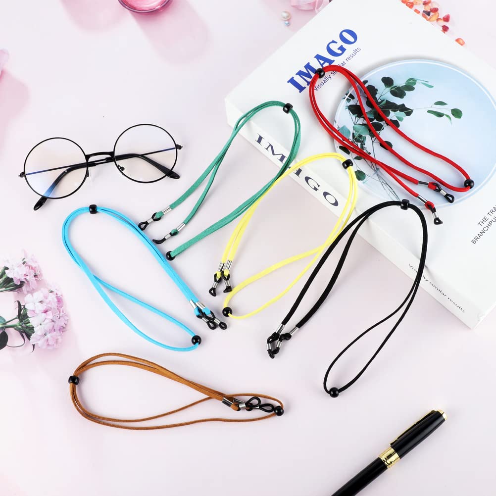 FUYOAL 6PCS Leather Glasses Chain - Adjustable Non-Slip Eyewear Lanyard for Men & Women - Perfect for Reading & Outdoor Activities