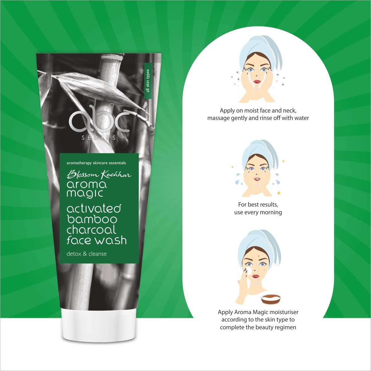Aroma Magic Charcoal Face Wash 100ml & White Tea Chamomile Face Wash 100ml - Deep Cleansing & Brightening for Oily & Sensitive Skin - Daily Skincare Routine